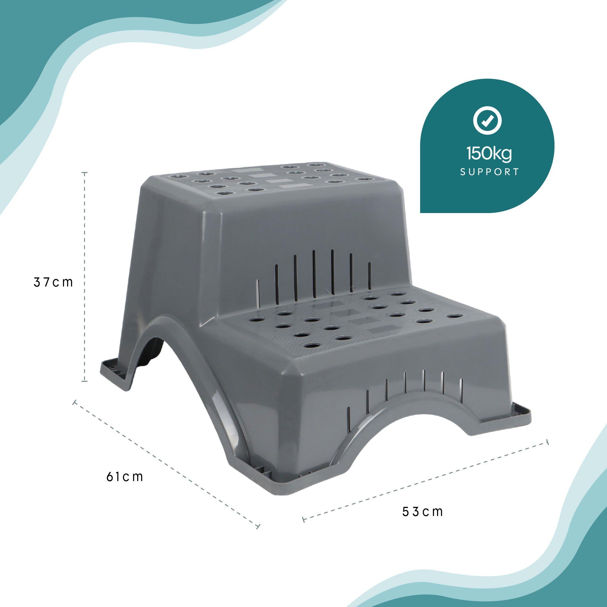 Grey - Streetwize - Plastic Double Step Stool-Anti-Slip 2-Step - 2
