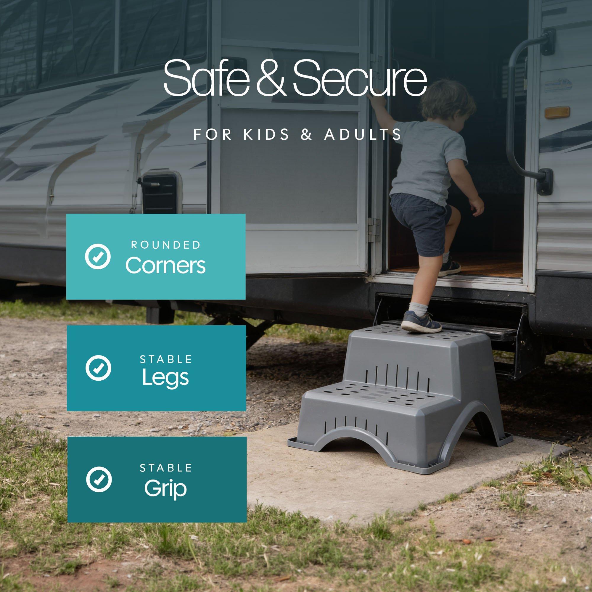 Grey - Streetwize - Plastic Double Step Stool-Anti-Slip 2-Step - 5