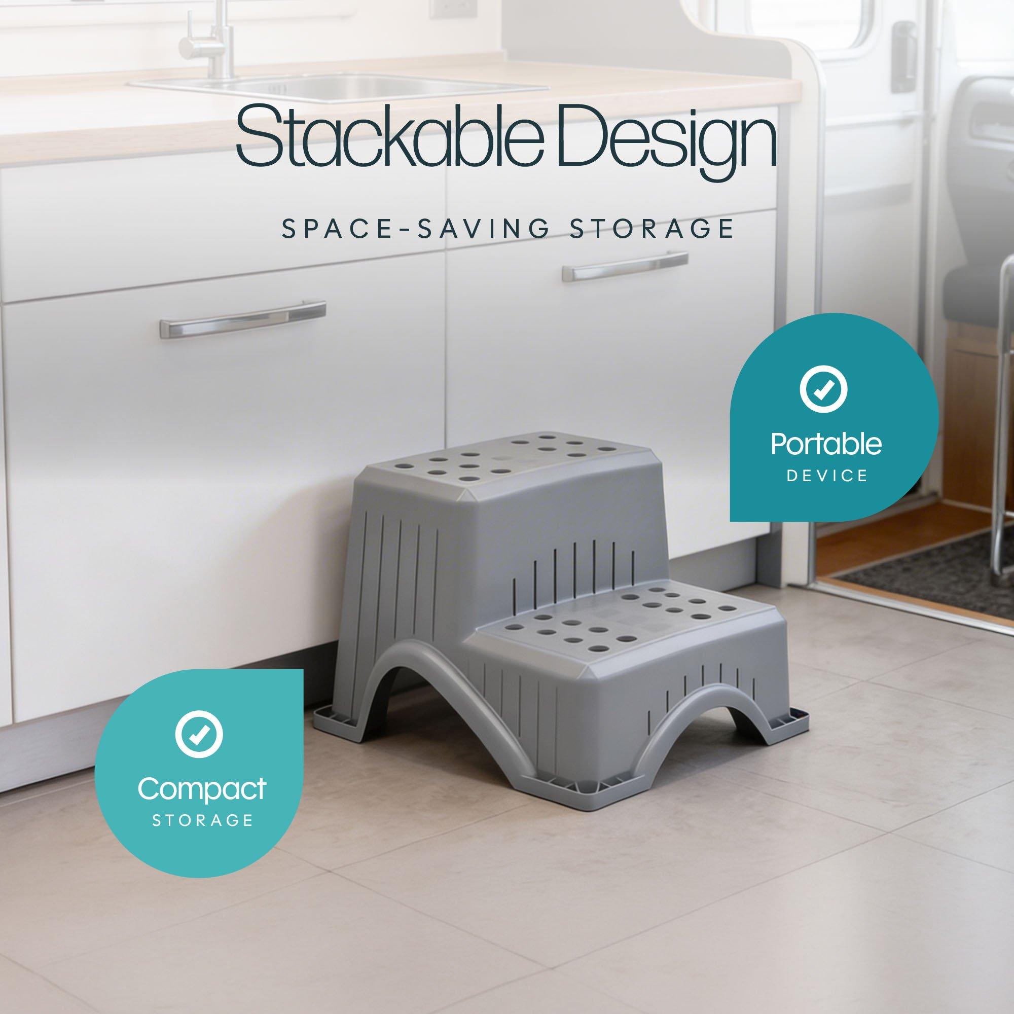 Grey - Streetwize - Plastic Double Step Stool-Anti-Slip 2-Step - 6