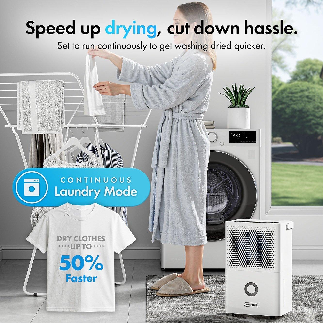 White - VonHaus - 12L Auto Dehumidifier With Laundry Mode - 2