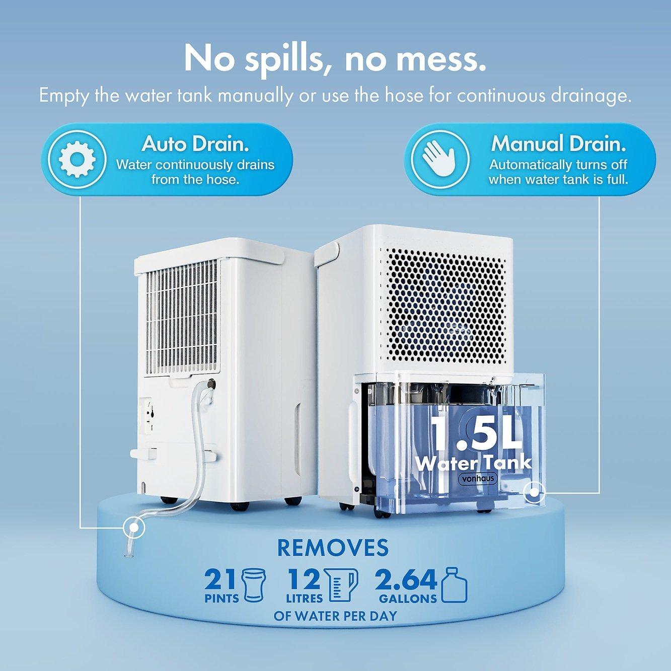 White - VonHaus - 12L Auto Dehumidifier With Laundry Mode - 3