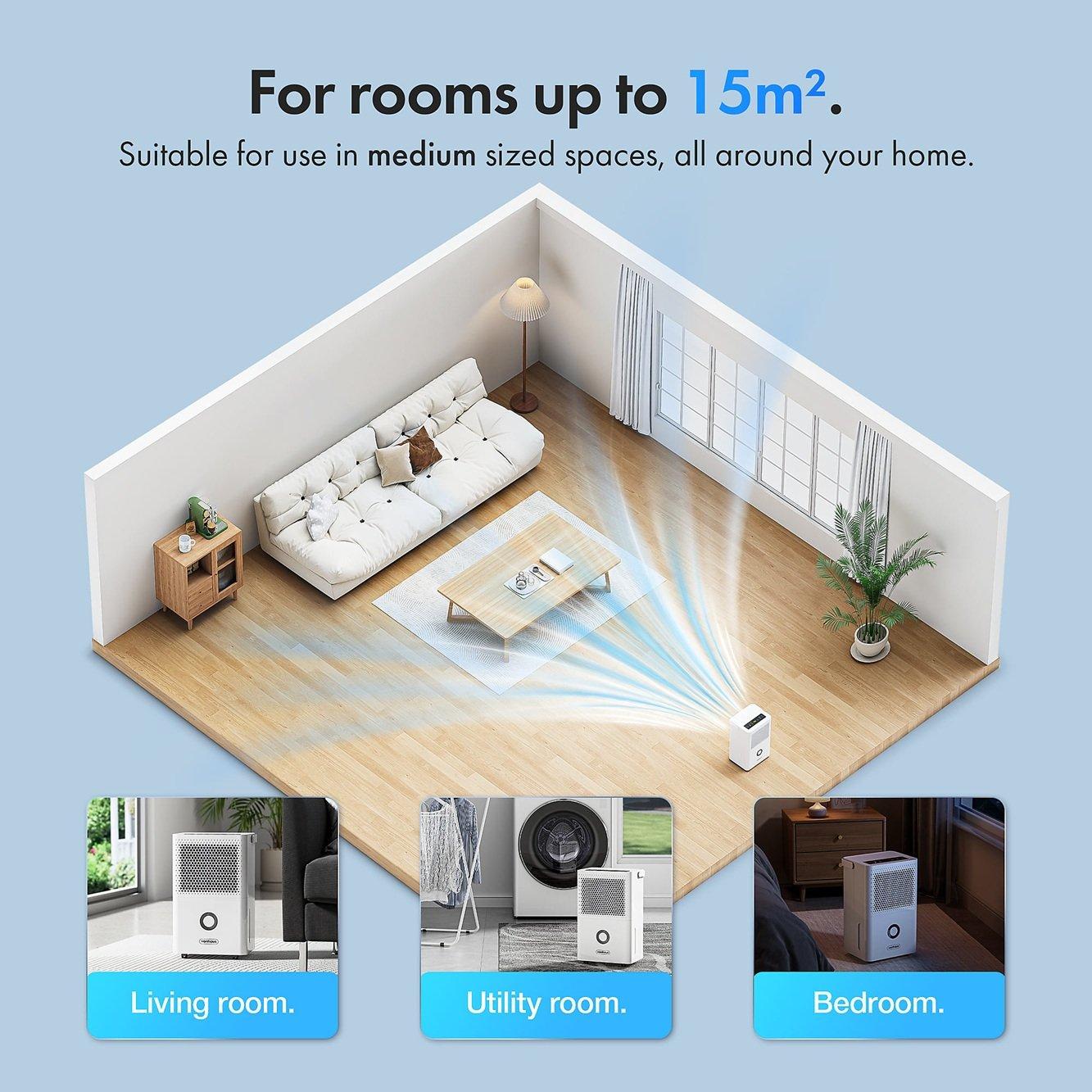 White - VonHaus - 12L Auto Dehumidifier With Laundry Mode - 4