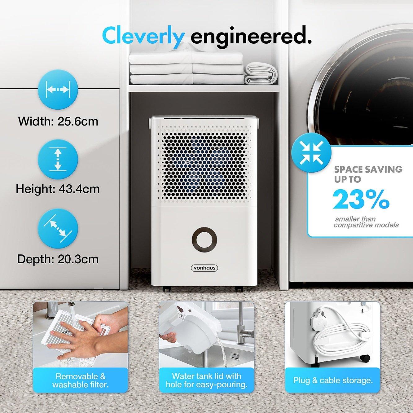 White - VonHaus - 12L Auto Dehumidifier With Laundry Mode - 5