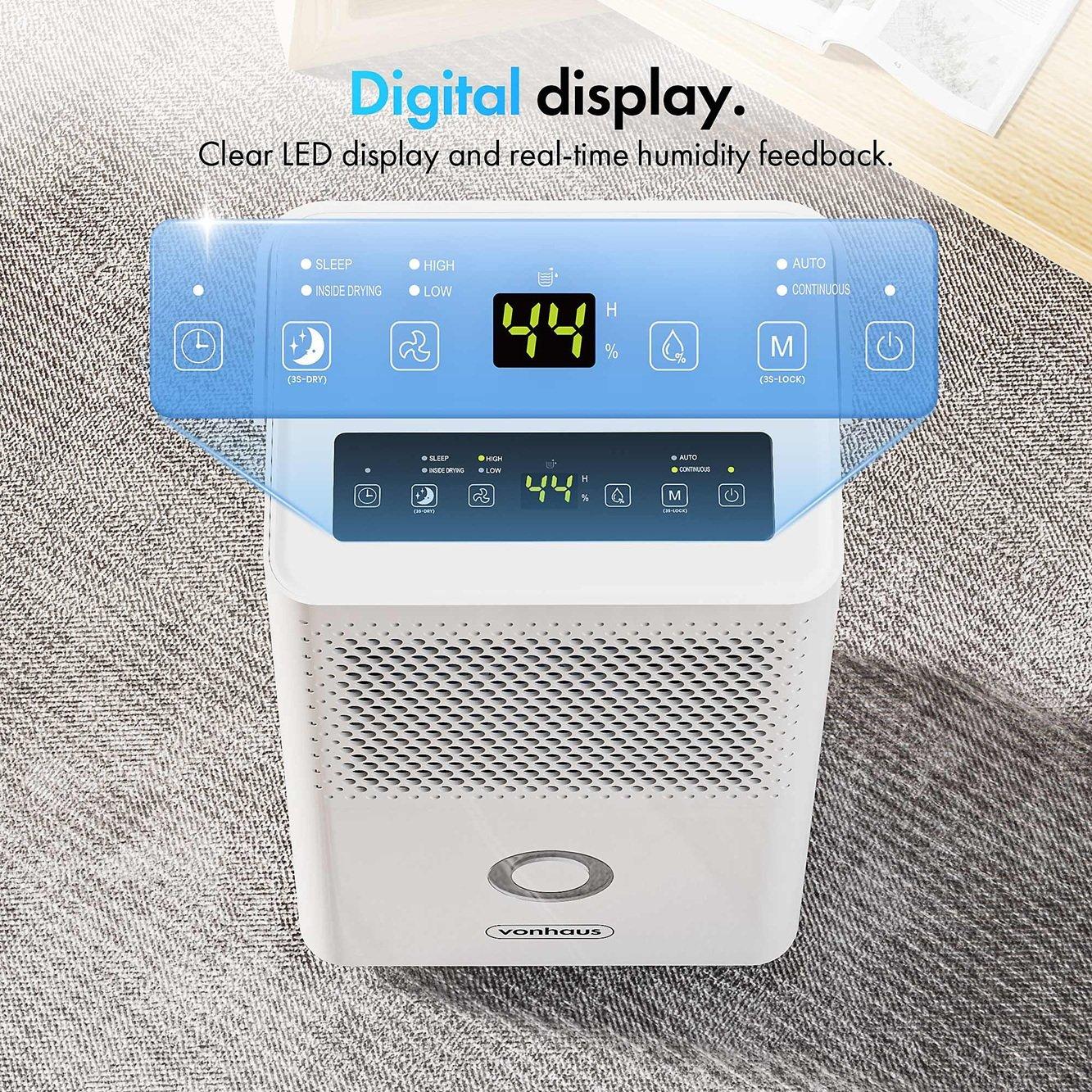 White - VonHaus - 12L Auto Dehumidifier With Laundry Mode - 6