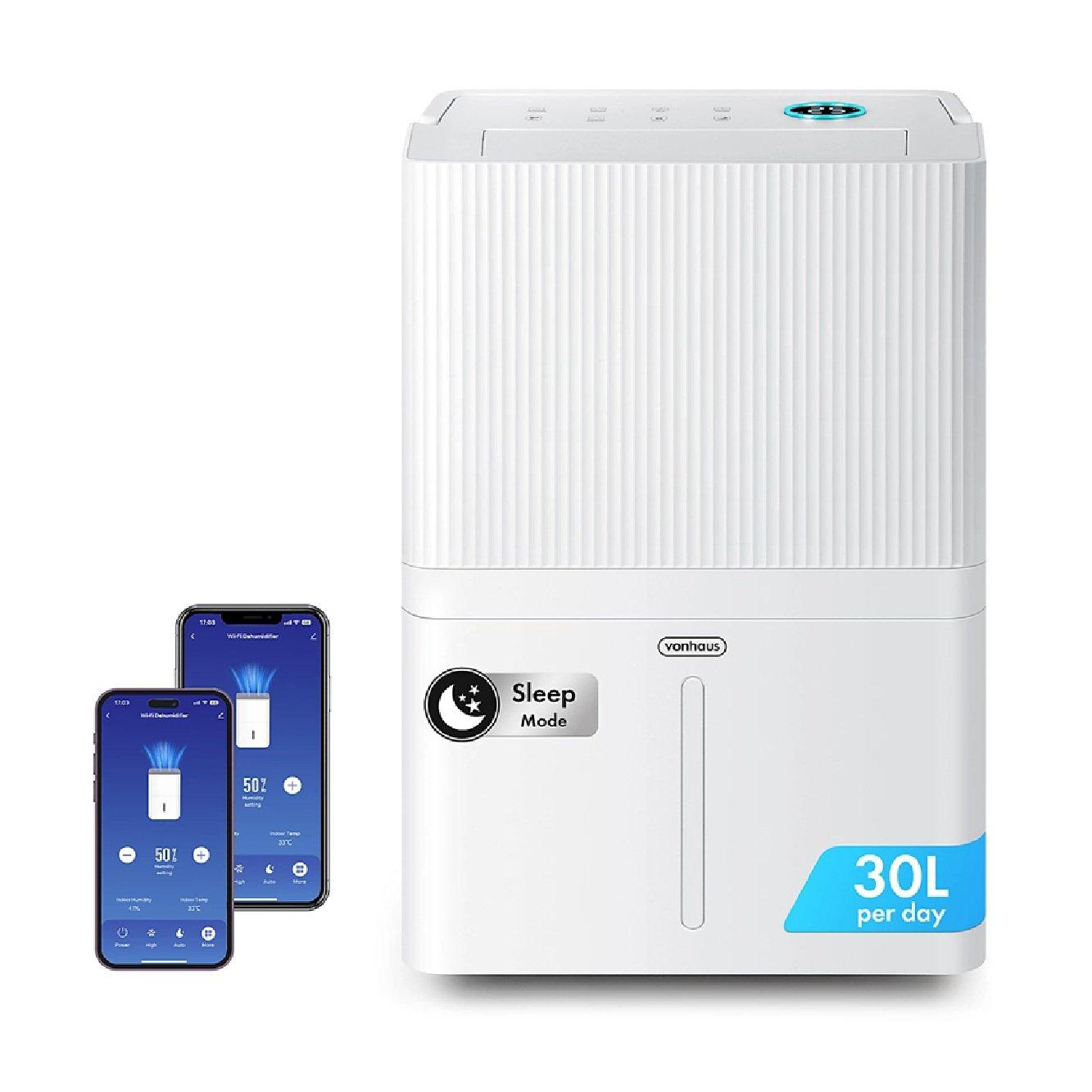 White - VonHaus - 30L Smart Dehumidifier with Laundry Mode - 1