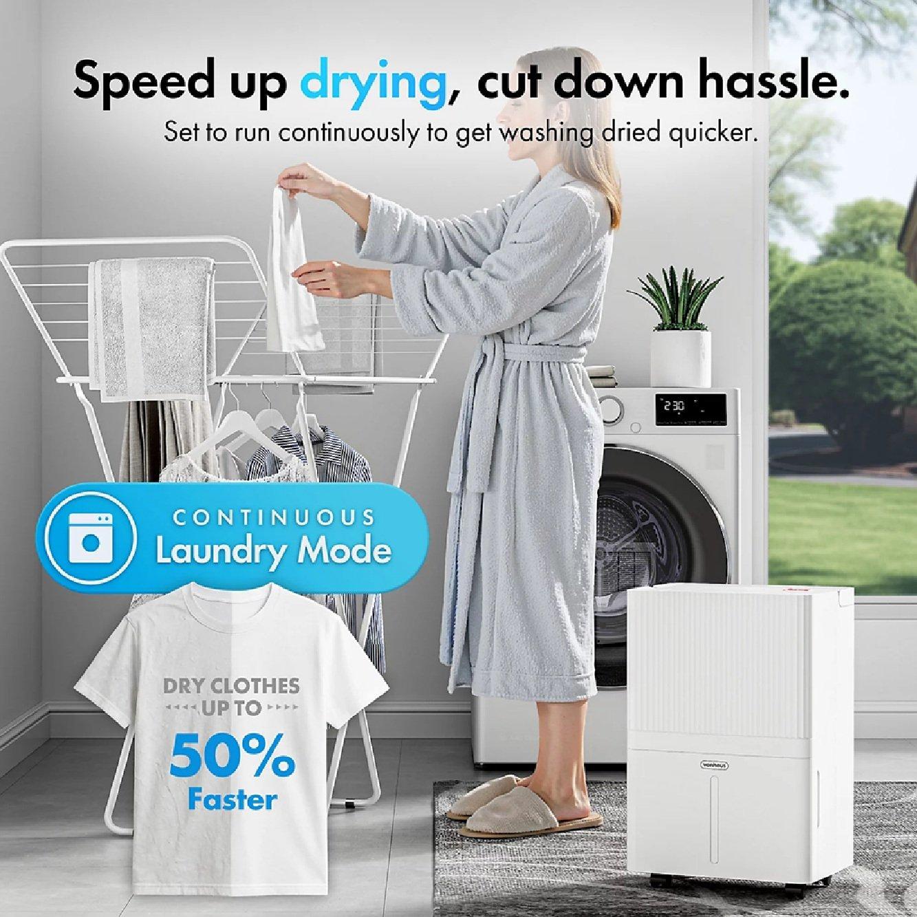 White - VonHaus - 30L Smart Dehumidifier with Laundry Mode - 2