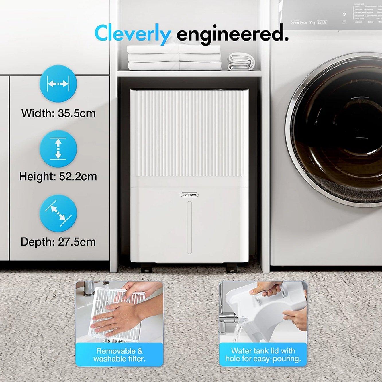 White - VonHaus - 30L Smart Dehumidifier with Laundry Mode - 5