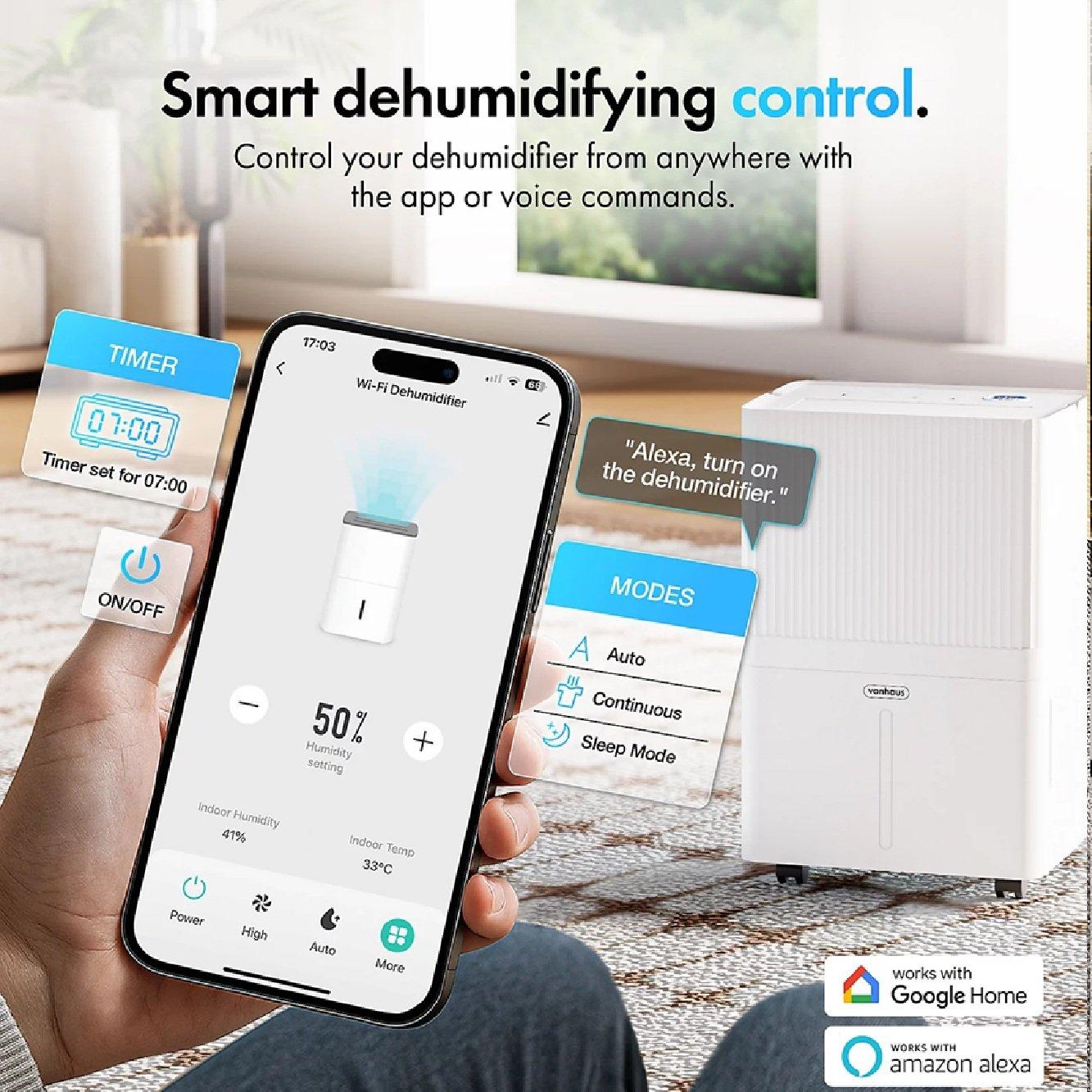 White - VonHaus - 30L Smart Dehumidifier with Laundry Mode - 7