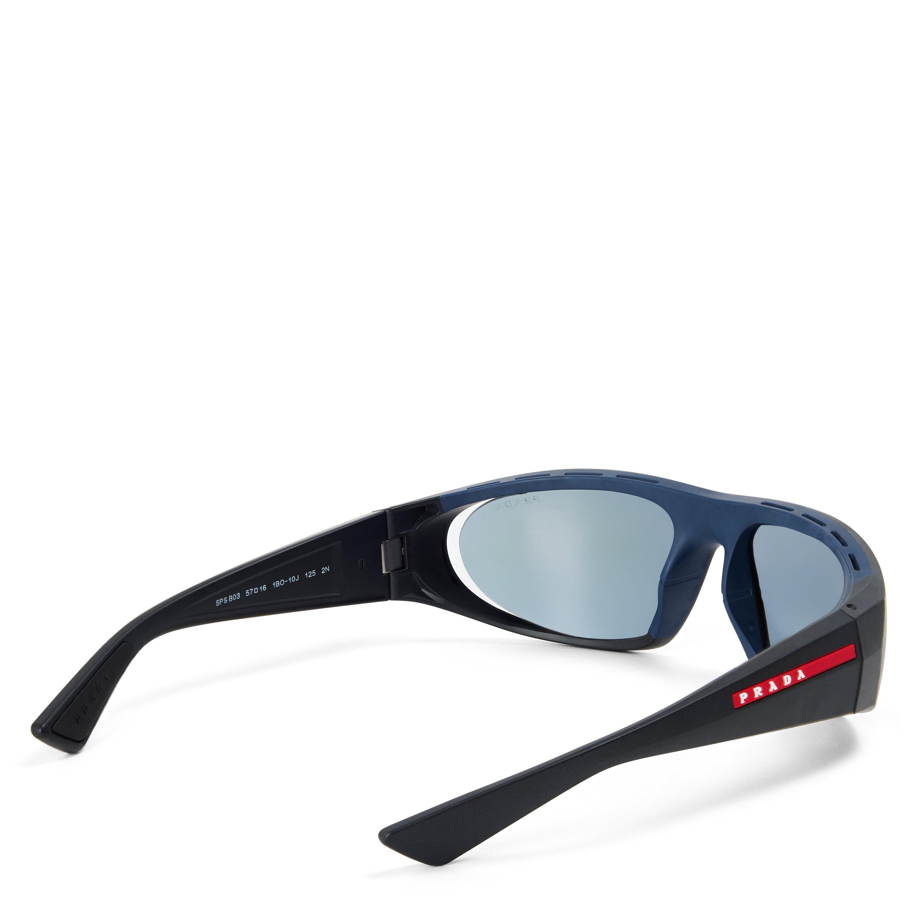 Black/Dark Blue - Prada - Men's 0PS B03S Wrap Sunglasses - 2