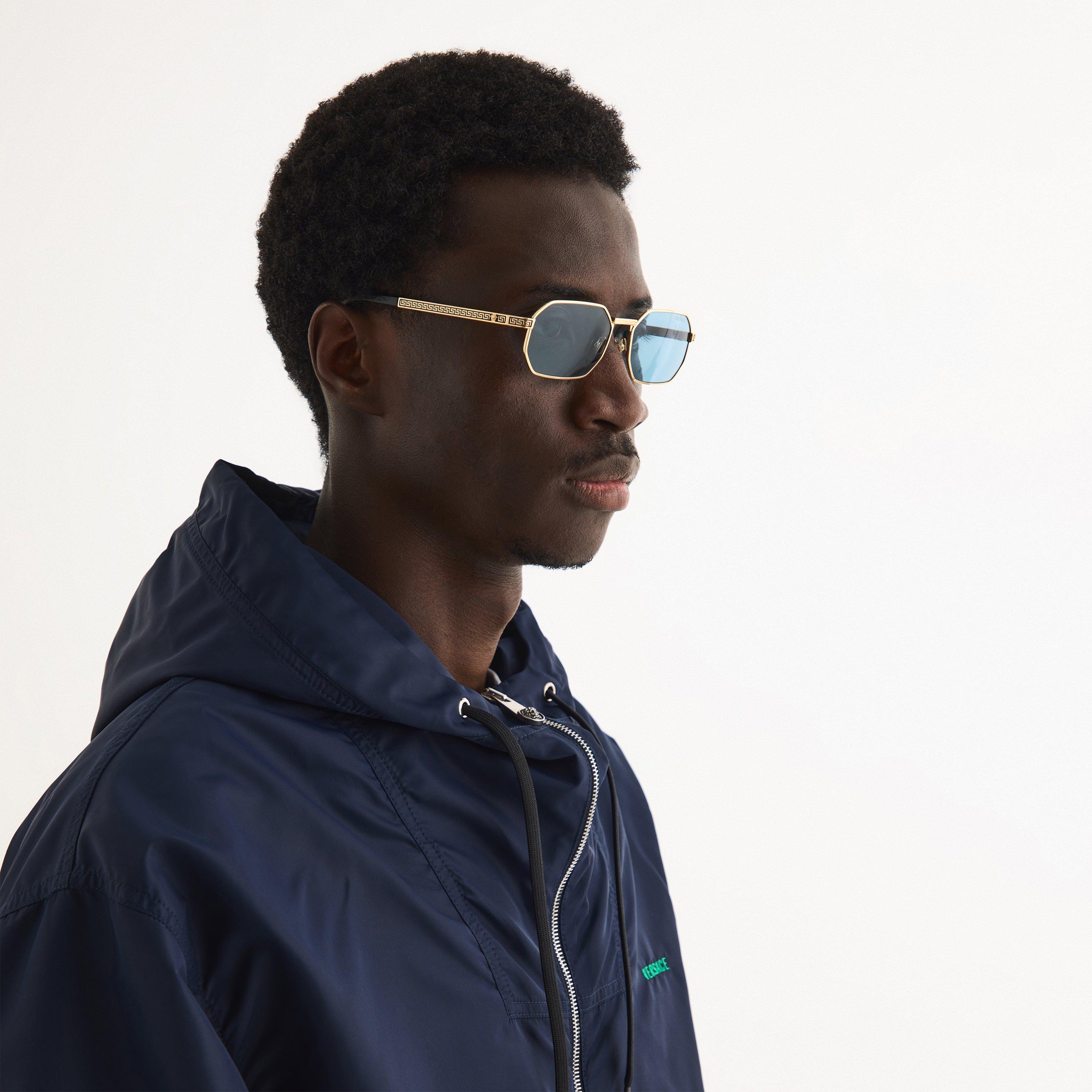 Gold/Light Blue - Versace - Men's 0VE2297 Hexagon Sunglasses - 3