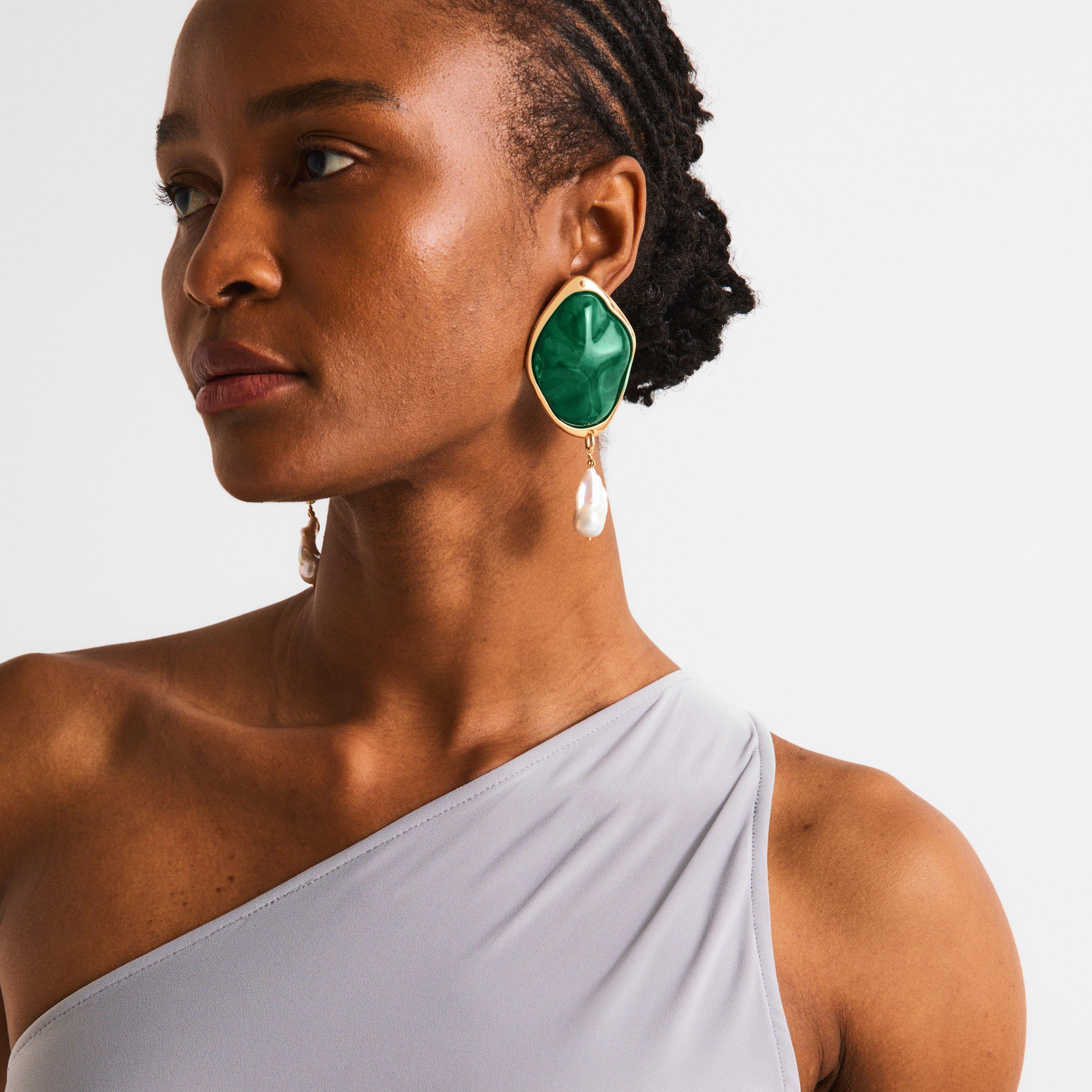 Orange/Beige - Desierto - Women's Bumpy Duo Drop Earrings - 3