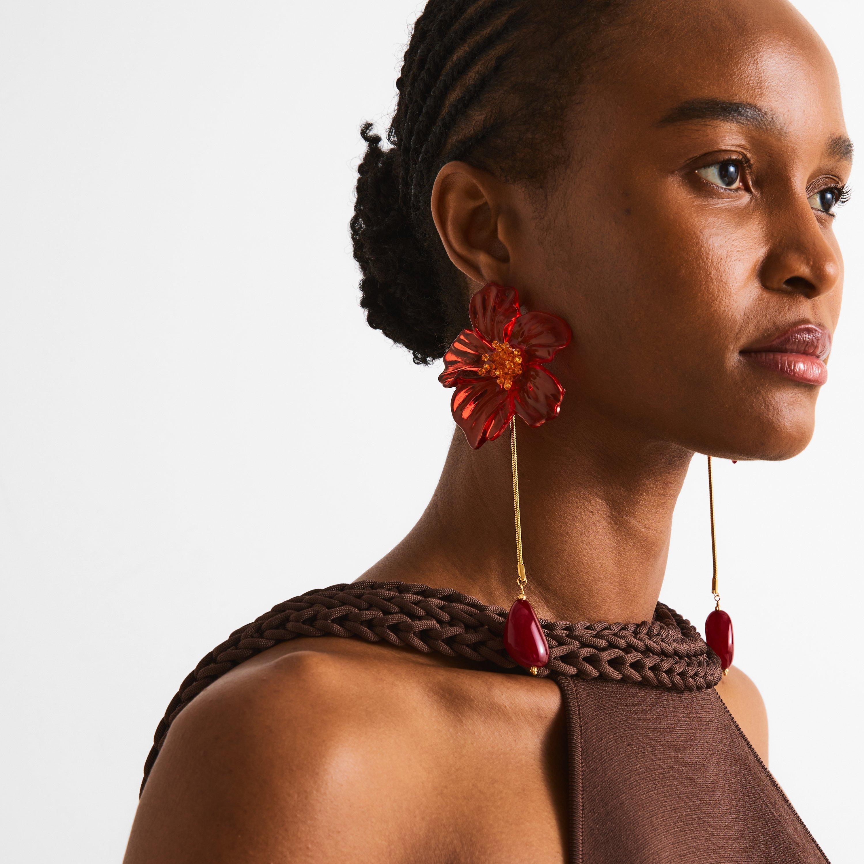 Red - Desierto - Women's Flora Plexiglass Drop Earrings - 3