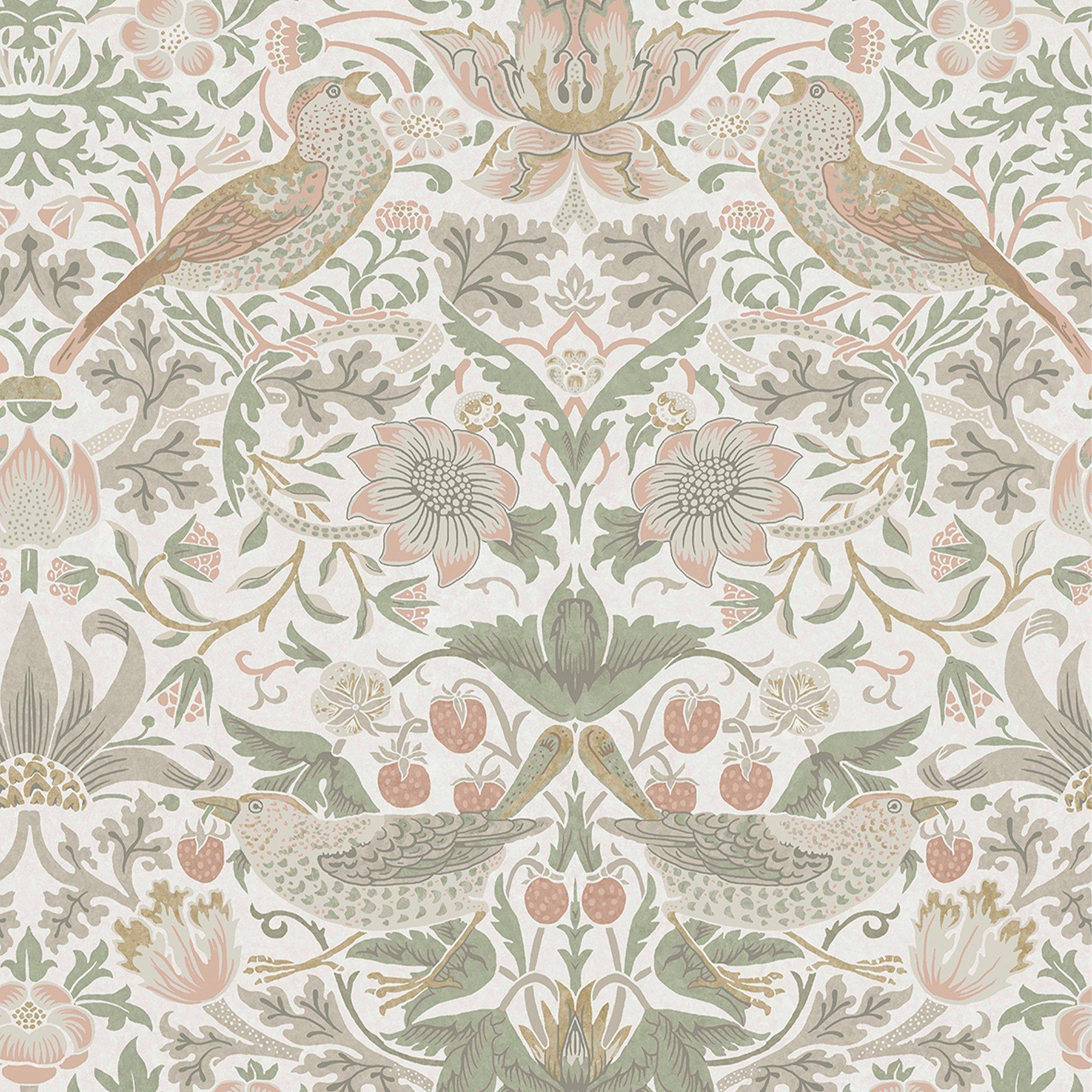 Sage & Pink - William Morris at Home - Strawberry Thief Sage/Pink Wallpaper - 2