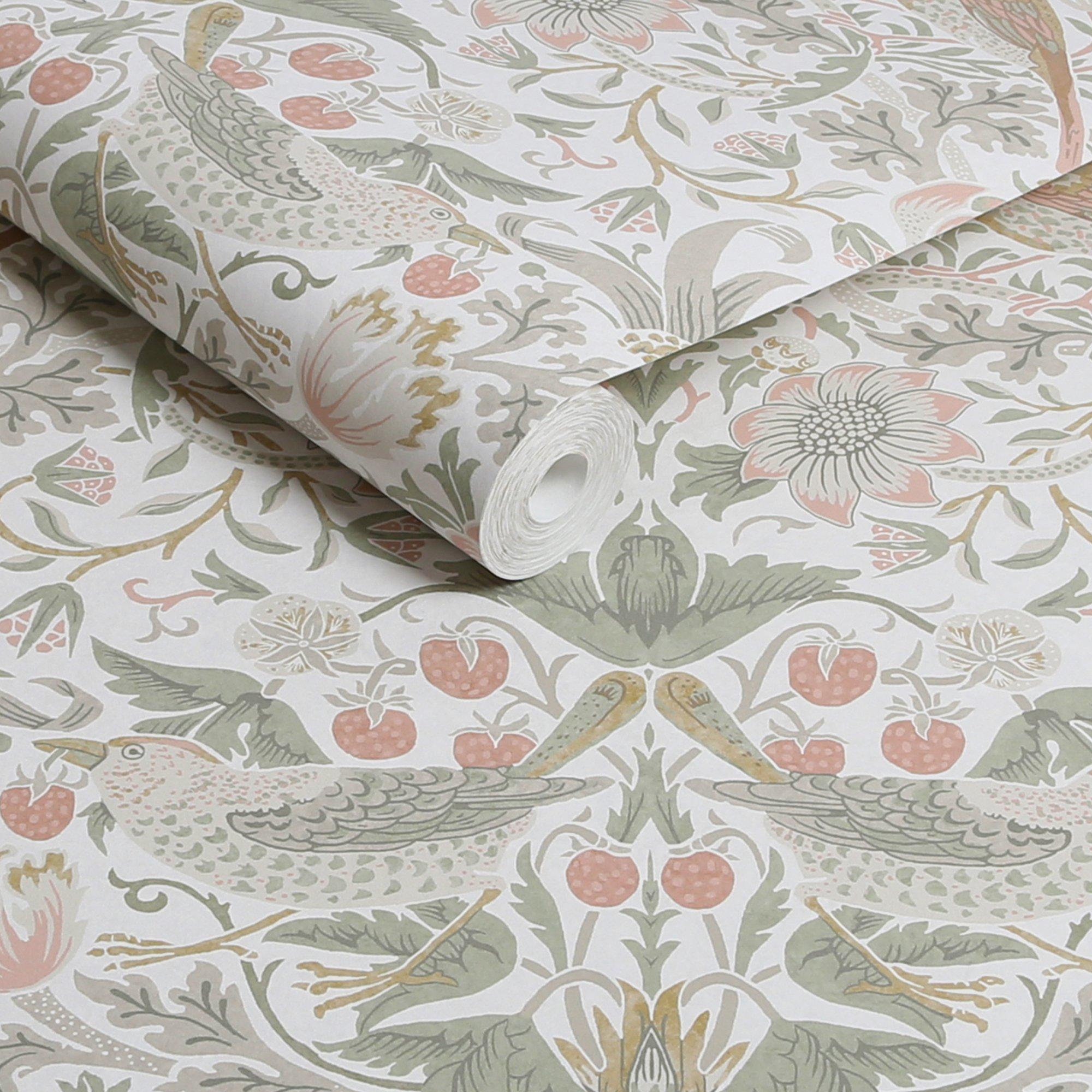 Sage & Pink - William Morris at Home - Strawberry Thief Sage/Pink Wallpaper - 3