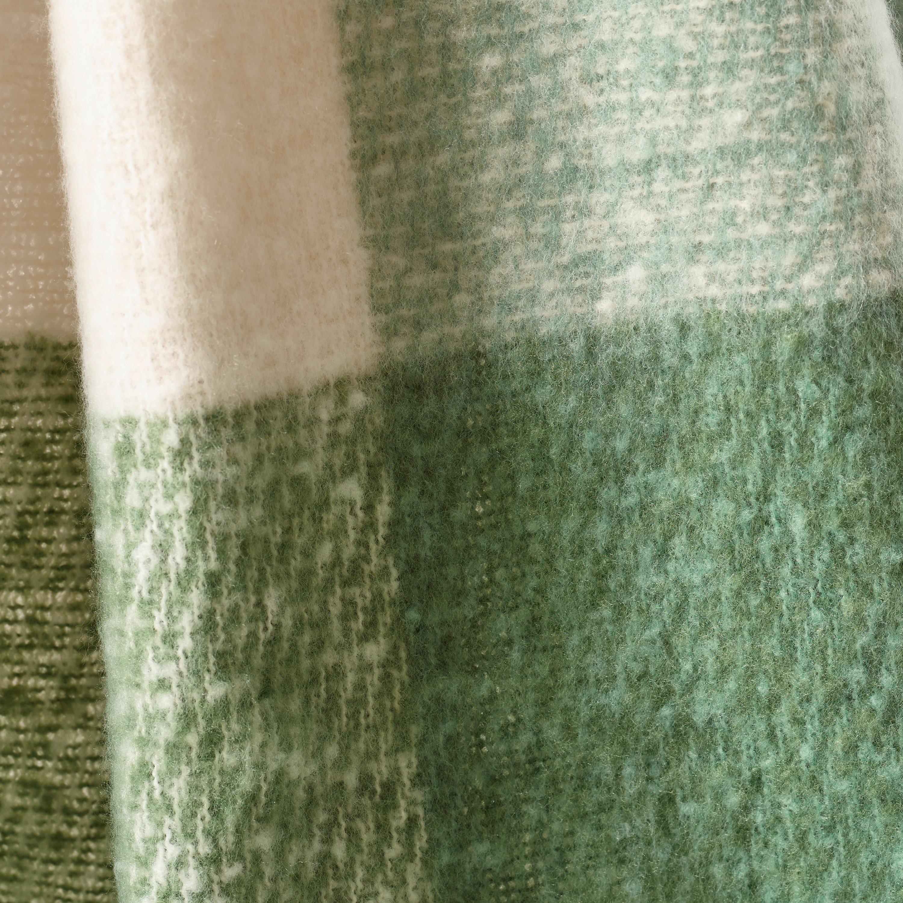 Green - Catherine Lansfield - Faux Mohair Check Sofa Throw - 3