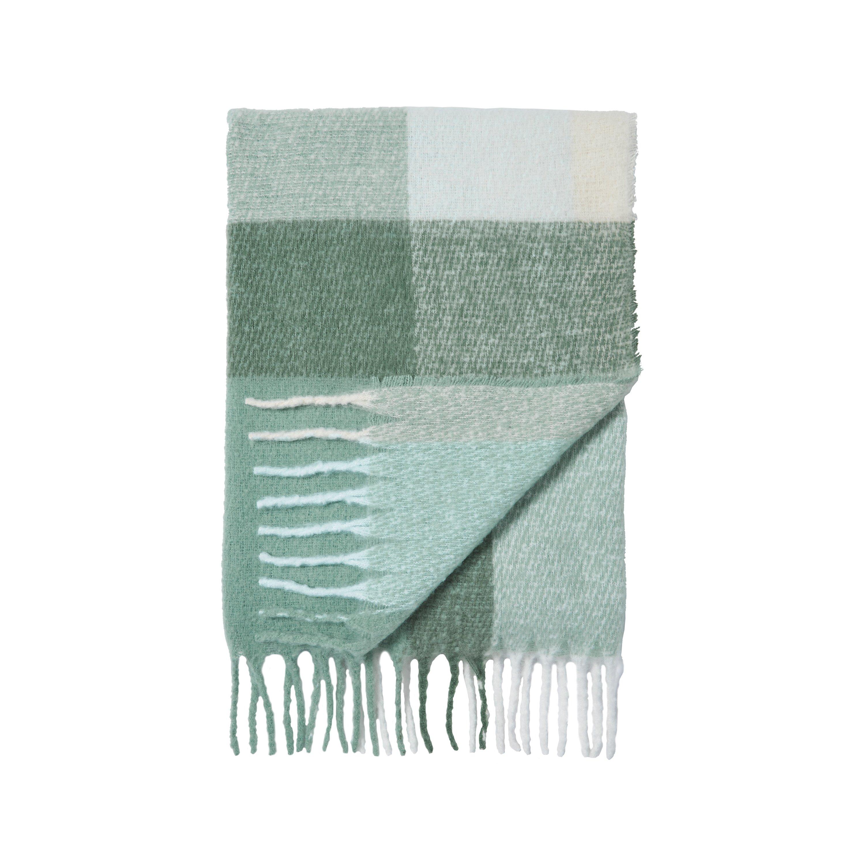 Green - Catherine Lansfield - Faux Mohair Check Sofa Throw - 4