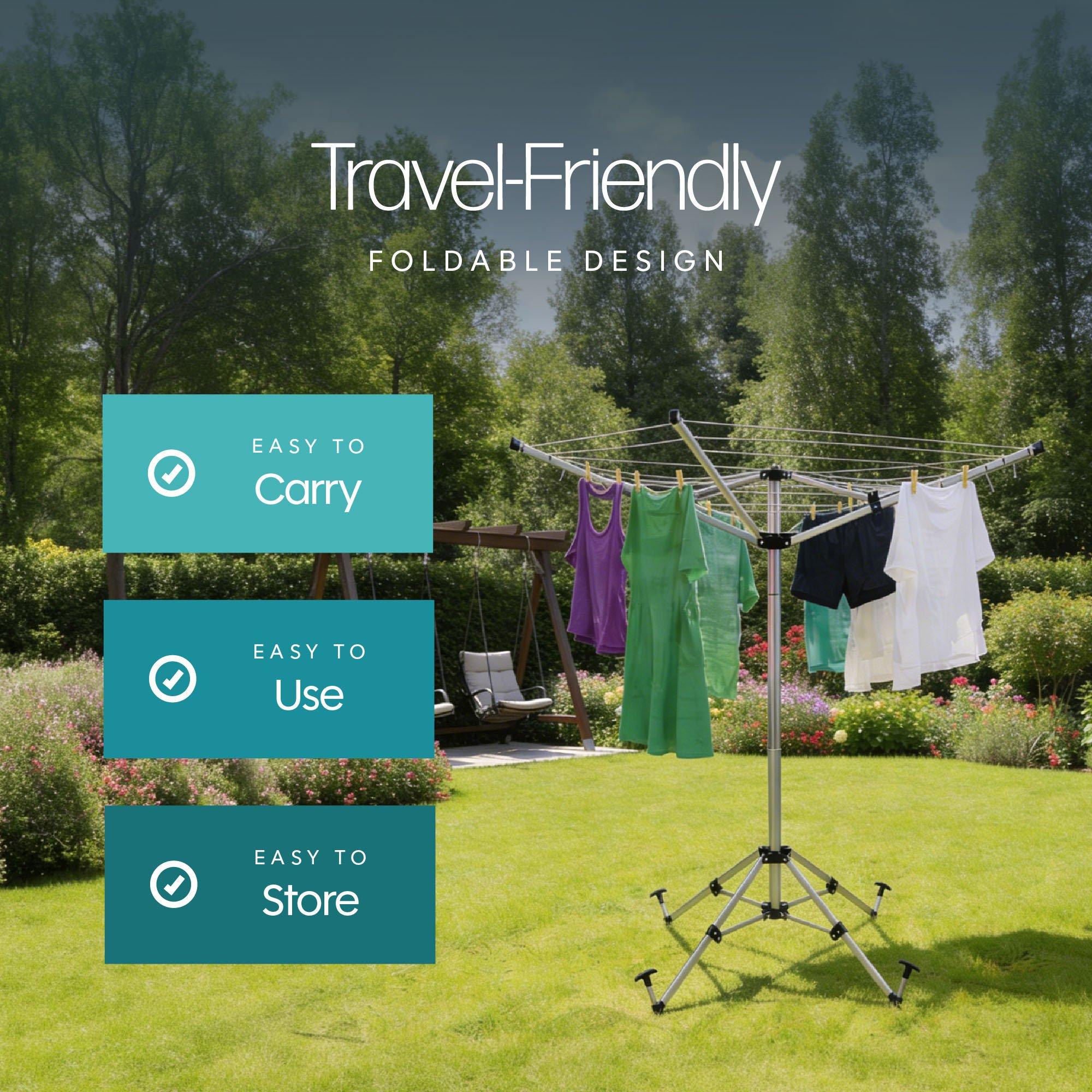 Silver/Black - Streetwize - 4 Arm Rotary Clothes Airer with Pegs - 5