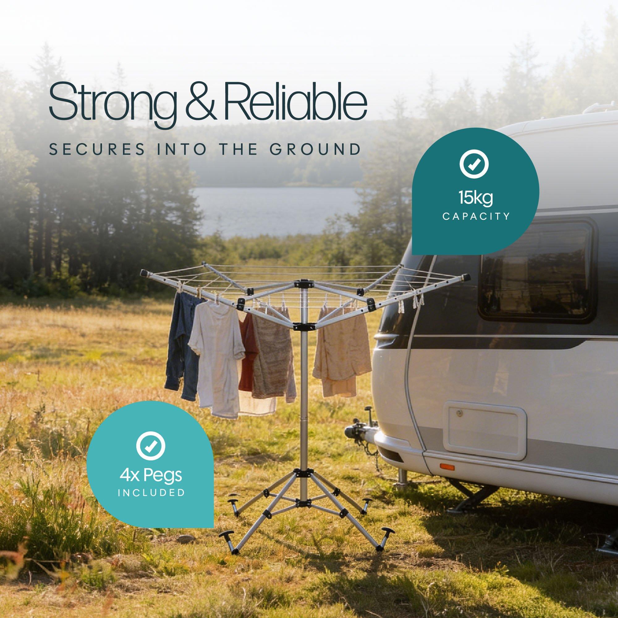 Silver/Black - Streetwize - 4 Arm Rotary Clothes Airer with Pegs - 6