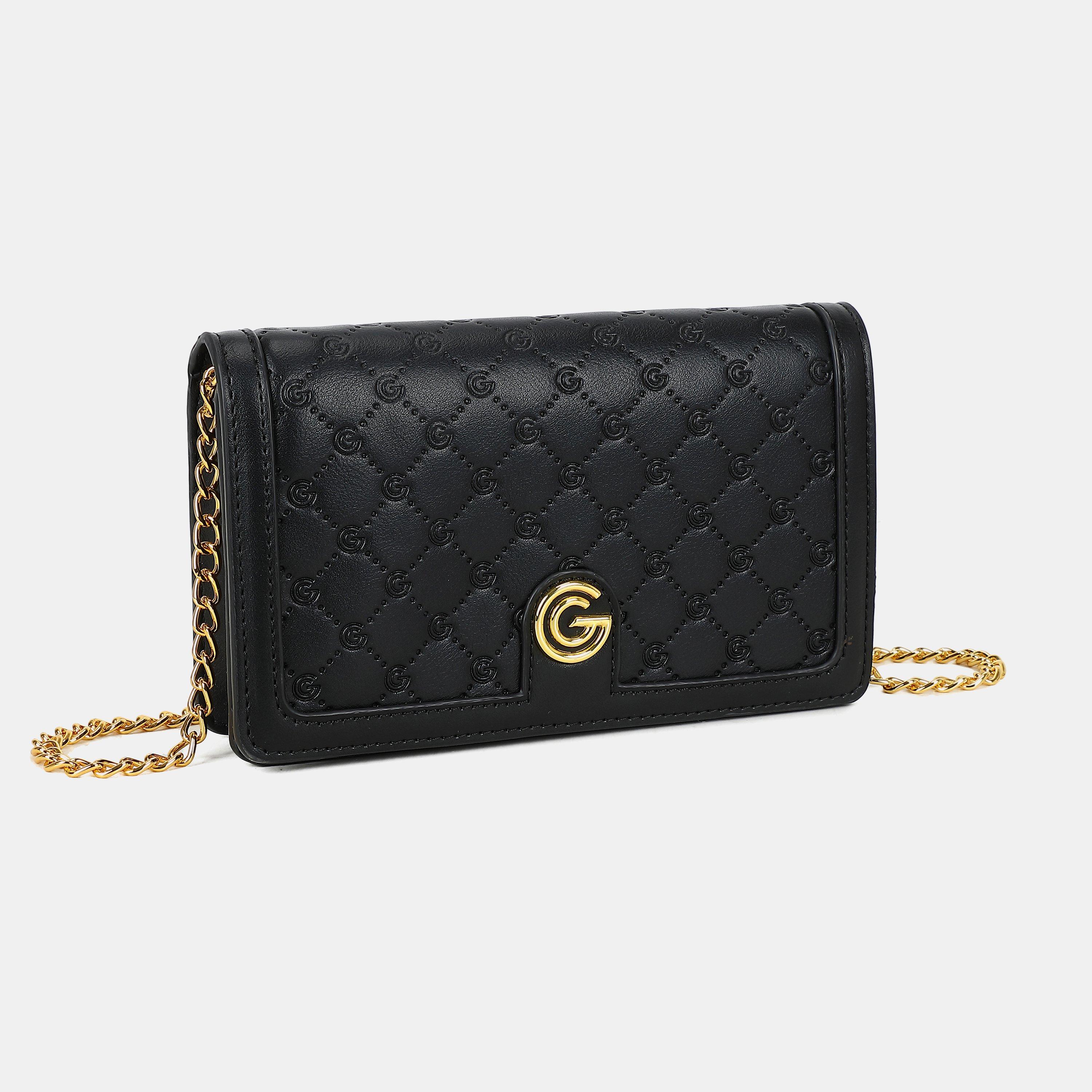 BLACK - GABRIELLA G BY GABRIELLA GUCCI - Women's Queen Embossed Wallet on Chain - 2
