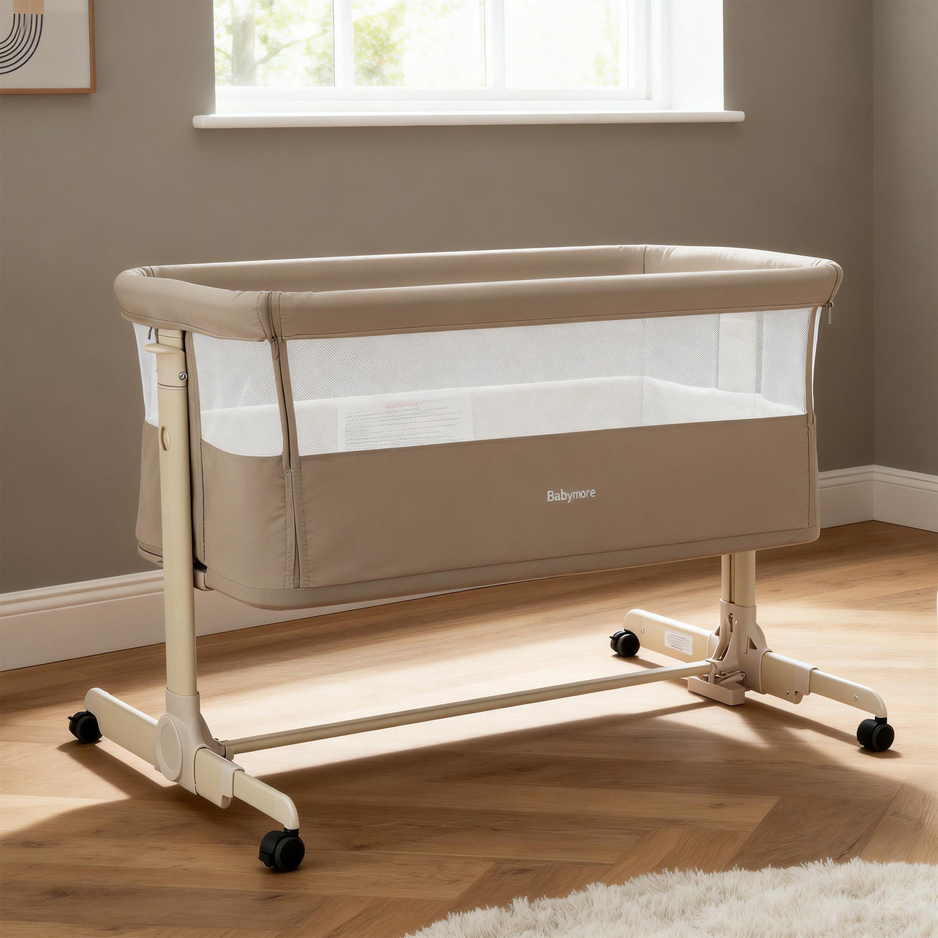 Khaki - Babymore - Babymore Neera Bedside Crib - Khaki - 2