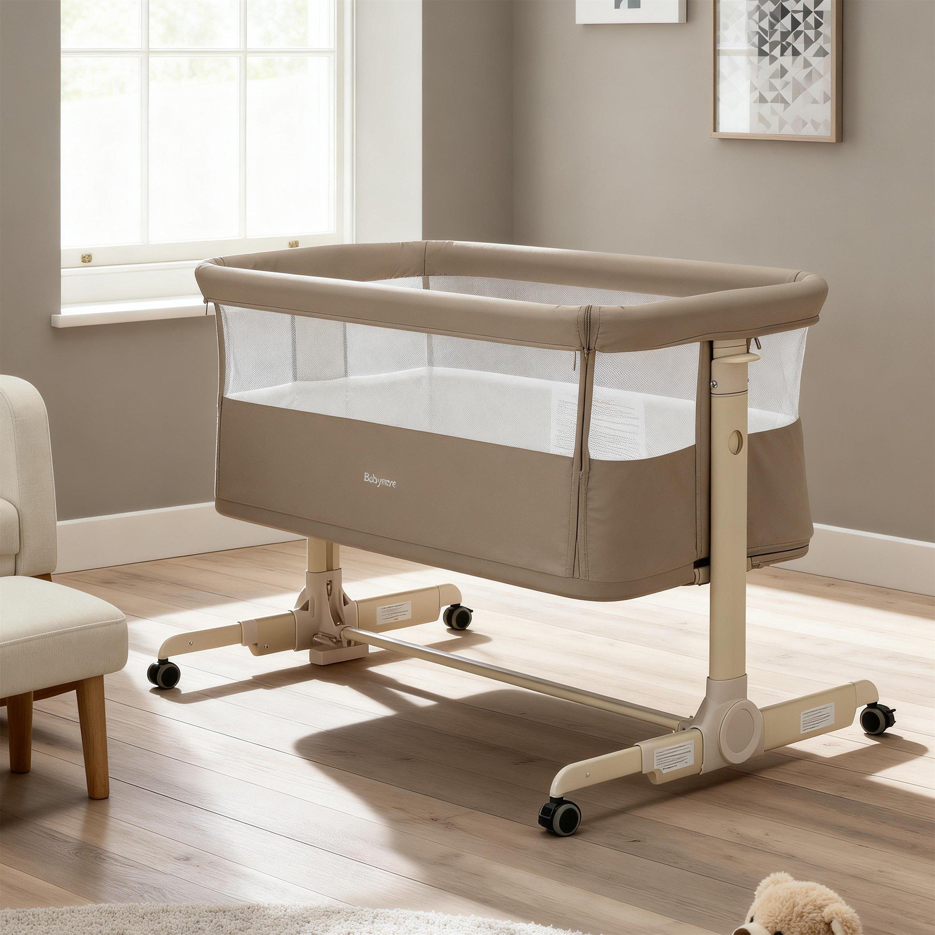 Khaki - Babymore - Babymore Neera Bedside Crib - Khaki - 3