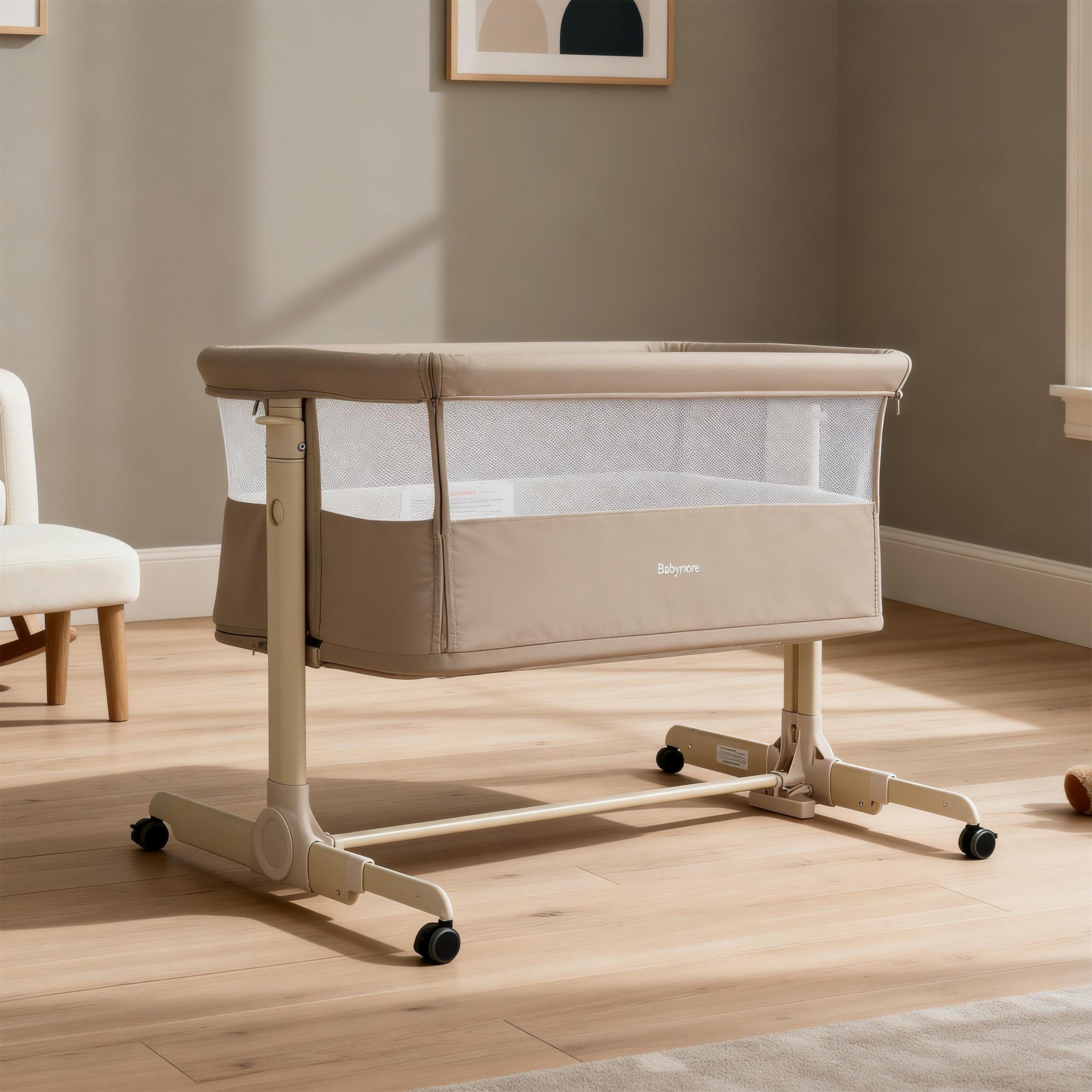 Khaki - Babymore - Babymore Neera Bedside Crib - Khaki - 4