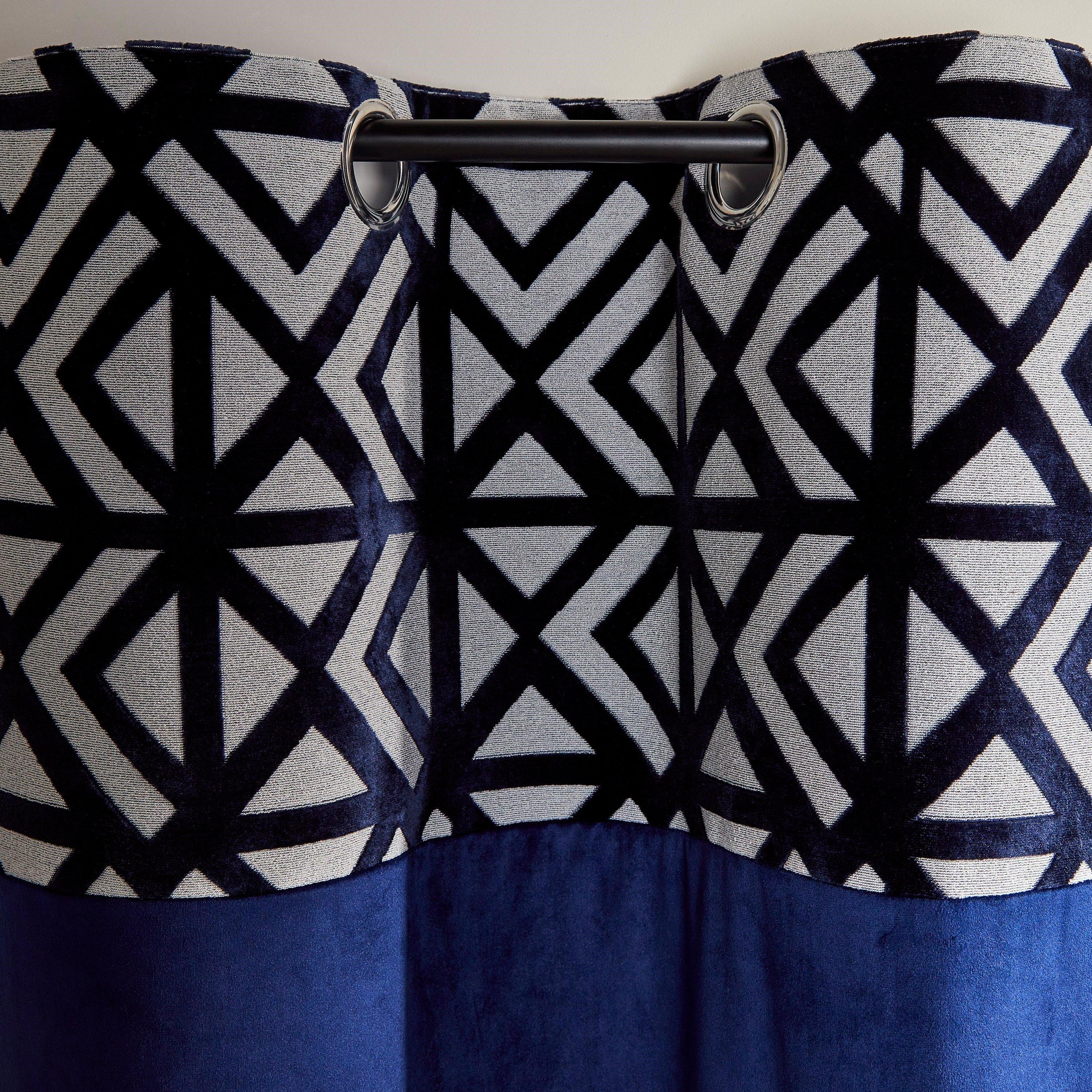 Navy - Homelife - Velvet Top Panel Curtains - 2
