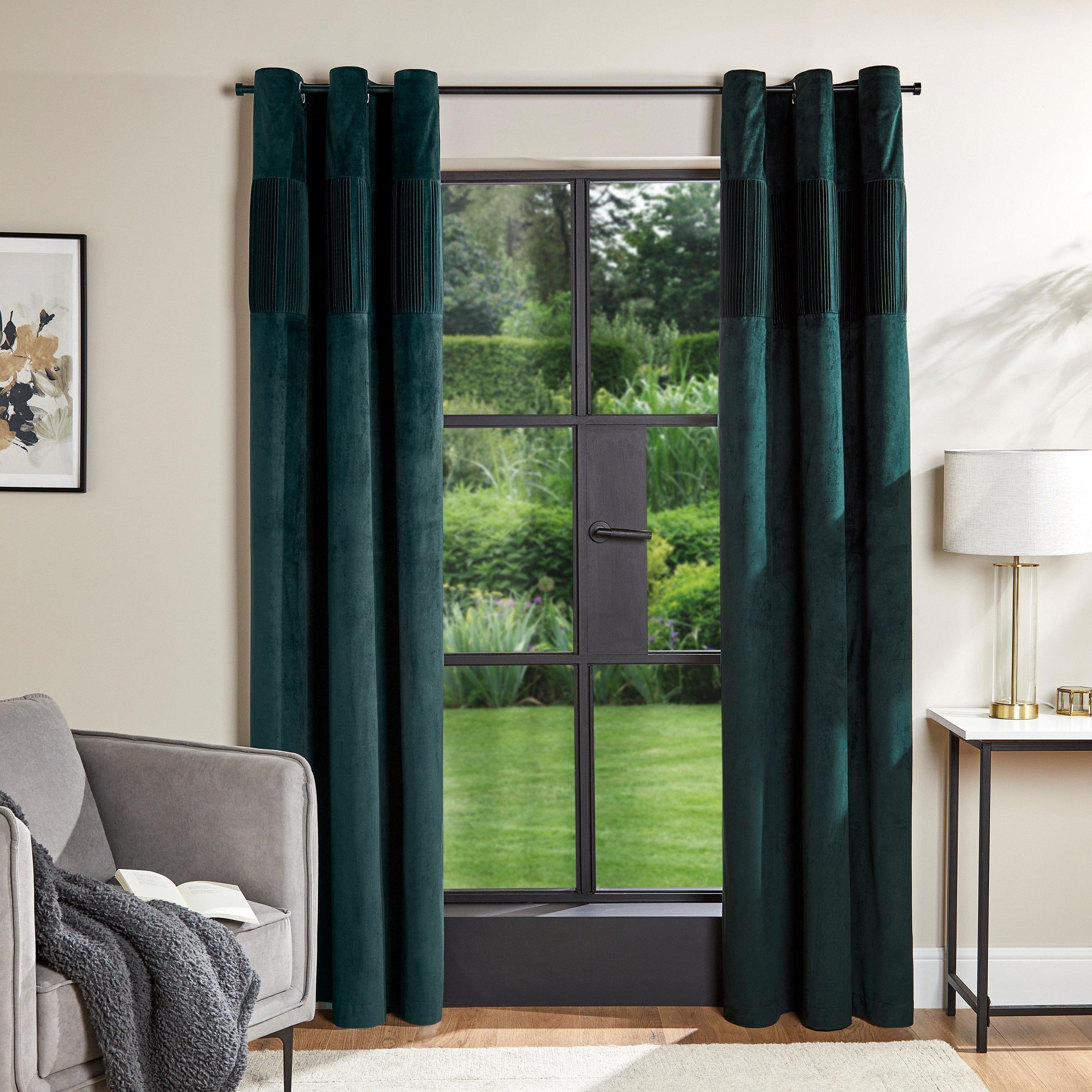 Green - Homelife - Pleated Velvet Top Boarder Panel Curtains
