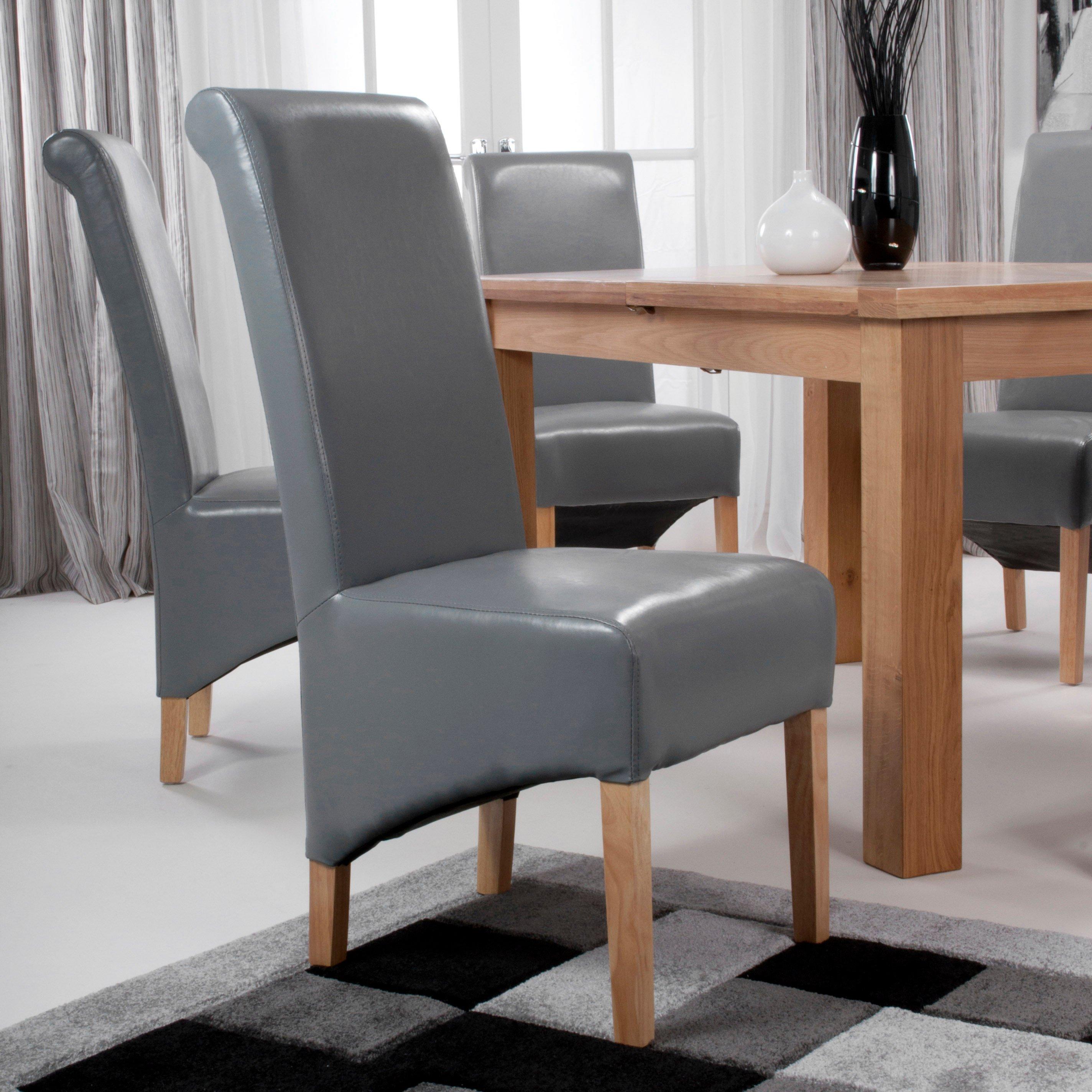 Grey - Shankar - Set of 2 Krista Bonded Leather Grey Dining Chairs - 1