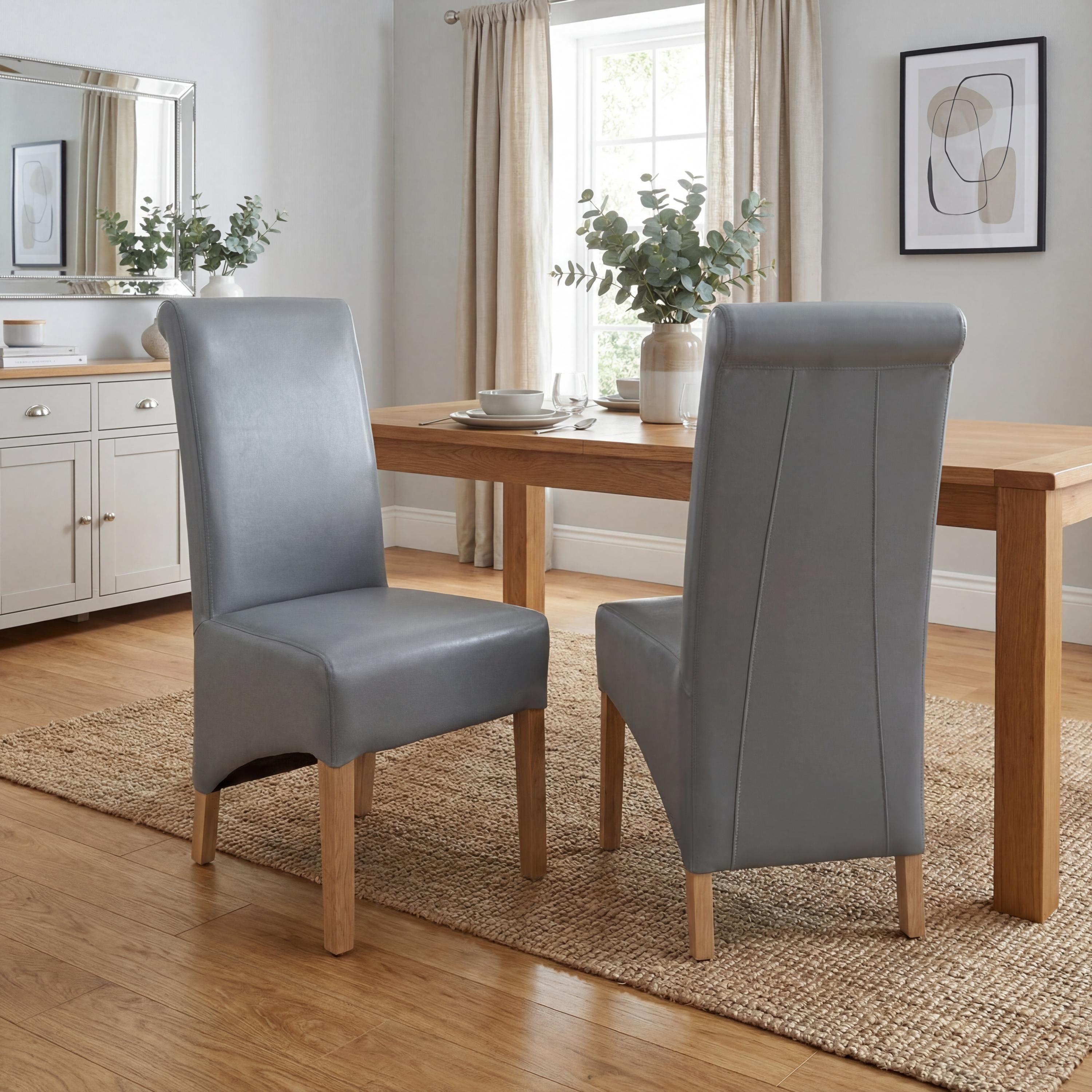 Grey - Shankar - Set of 2 Krista Bonded Leather Grey Dining Chairs - 1