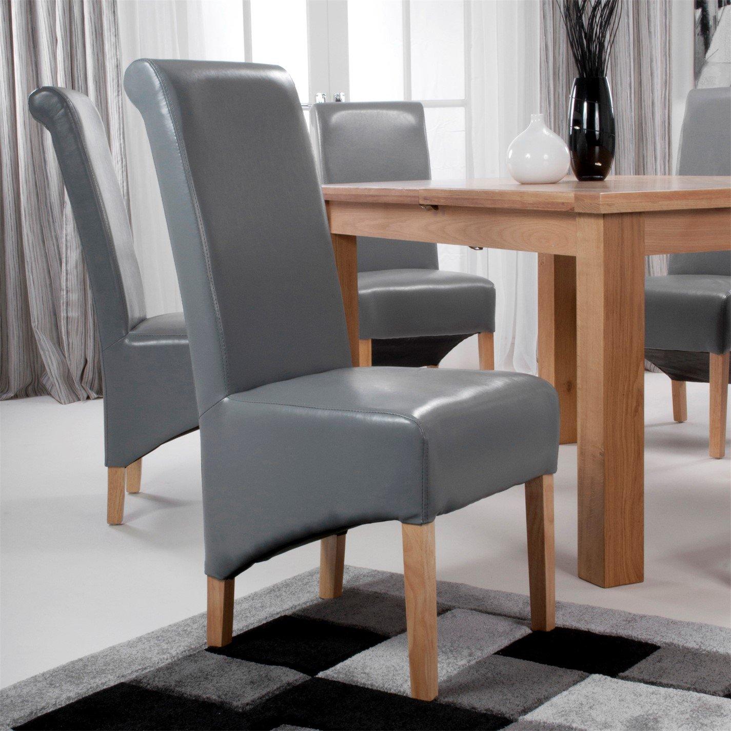 Grey - Shankar - Set of 2 Krista Bonded Leather Grey Dining Chairs - 7