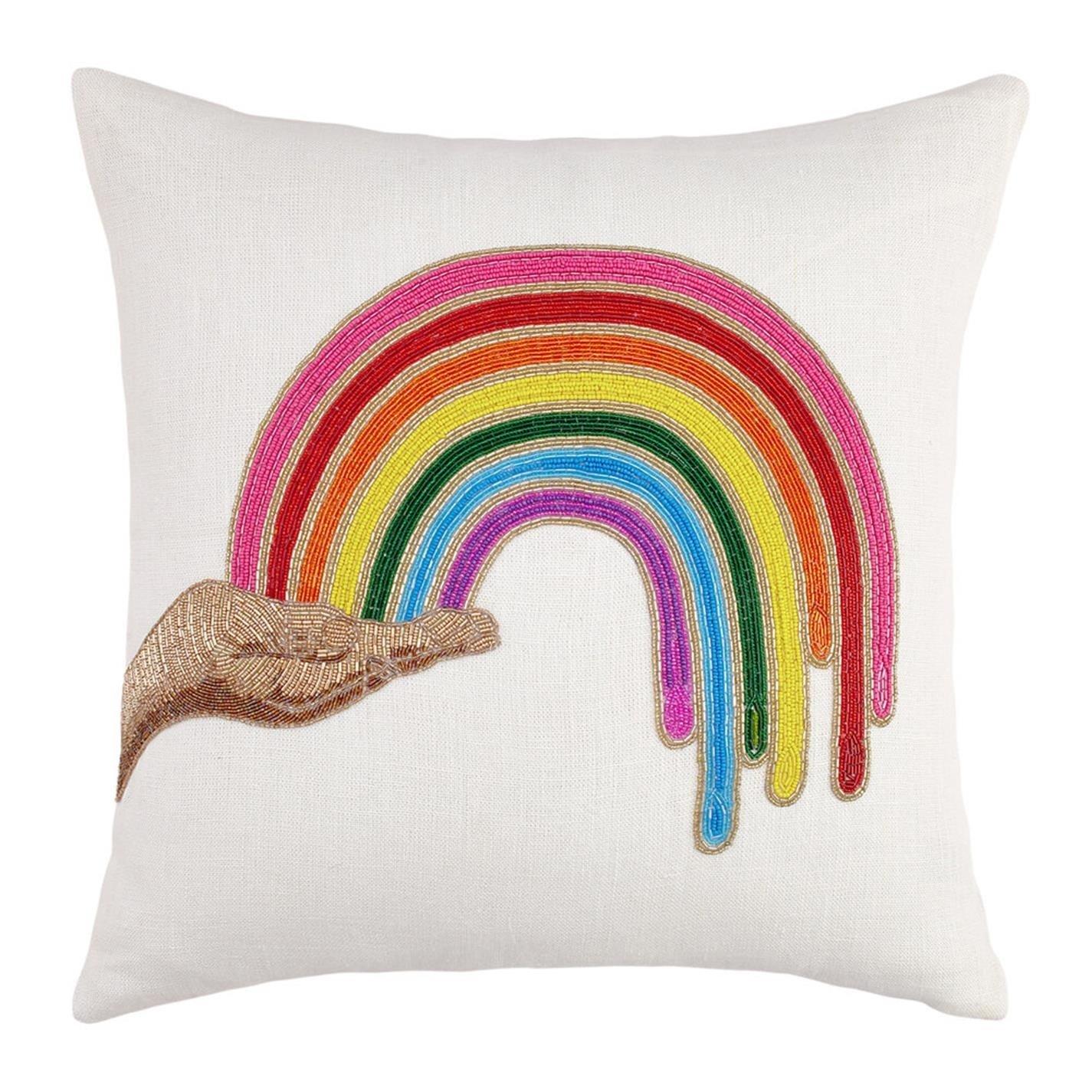 White - Jonathan Adler - JonathanAdler Rainbow Hand Beaded Cushion - 1