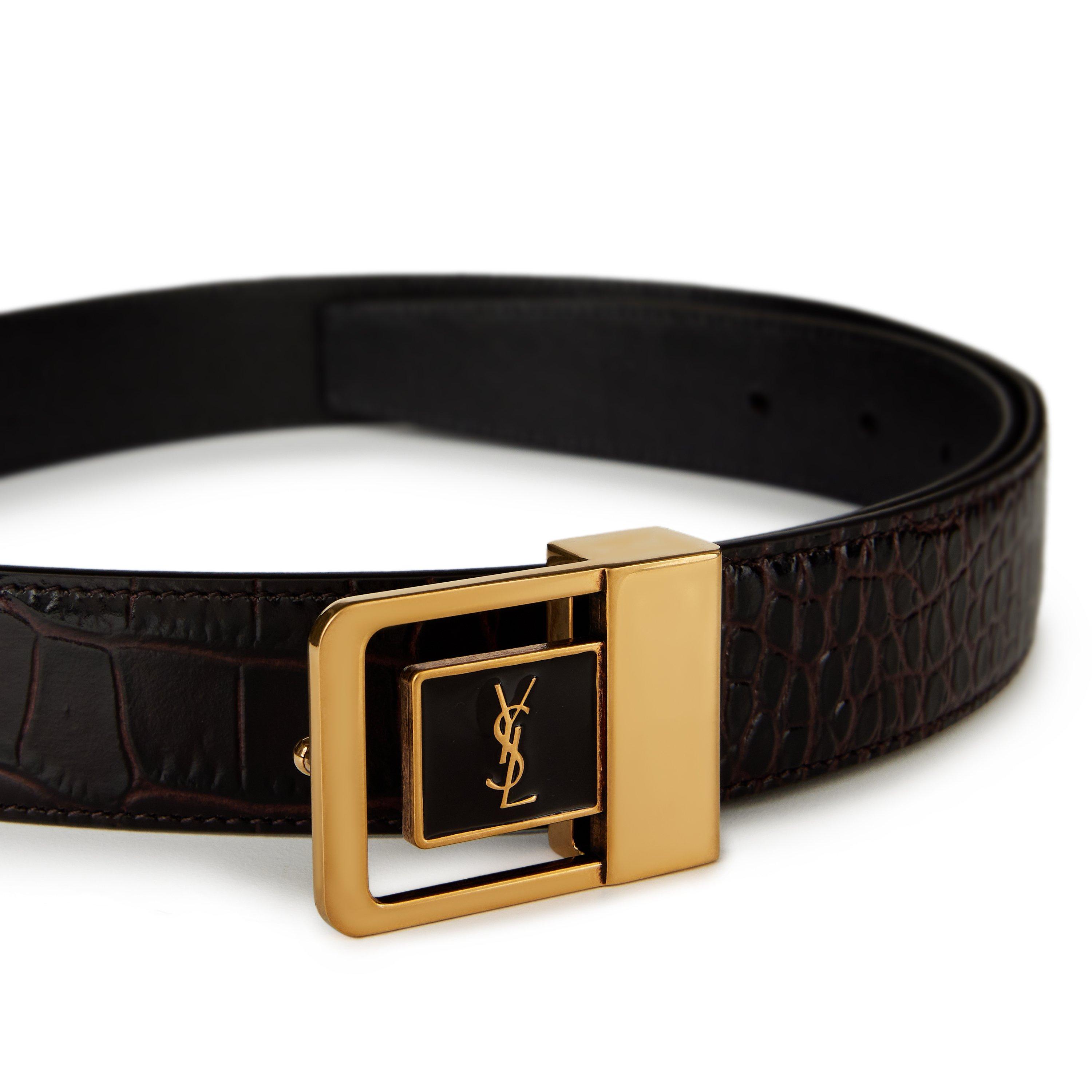 【Saint Laurent】カーフスキンブークレ LA 66 ベルト Saint Laurent Boucle LA 66 Belt in Kobicha & Black | FWRD
