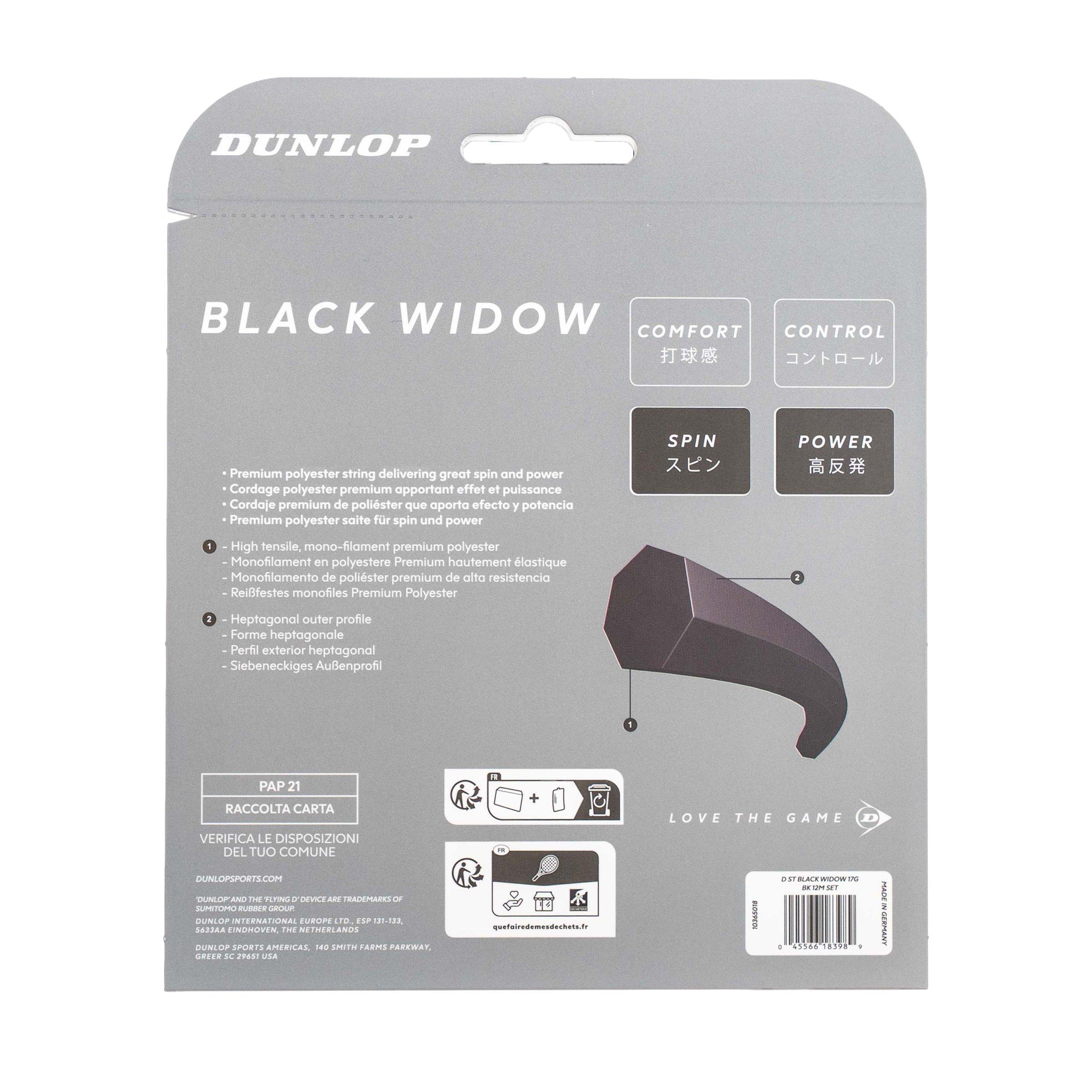 Black - Dunlop - Black Widow Tennis Racket Strings - 2