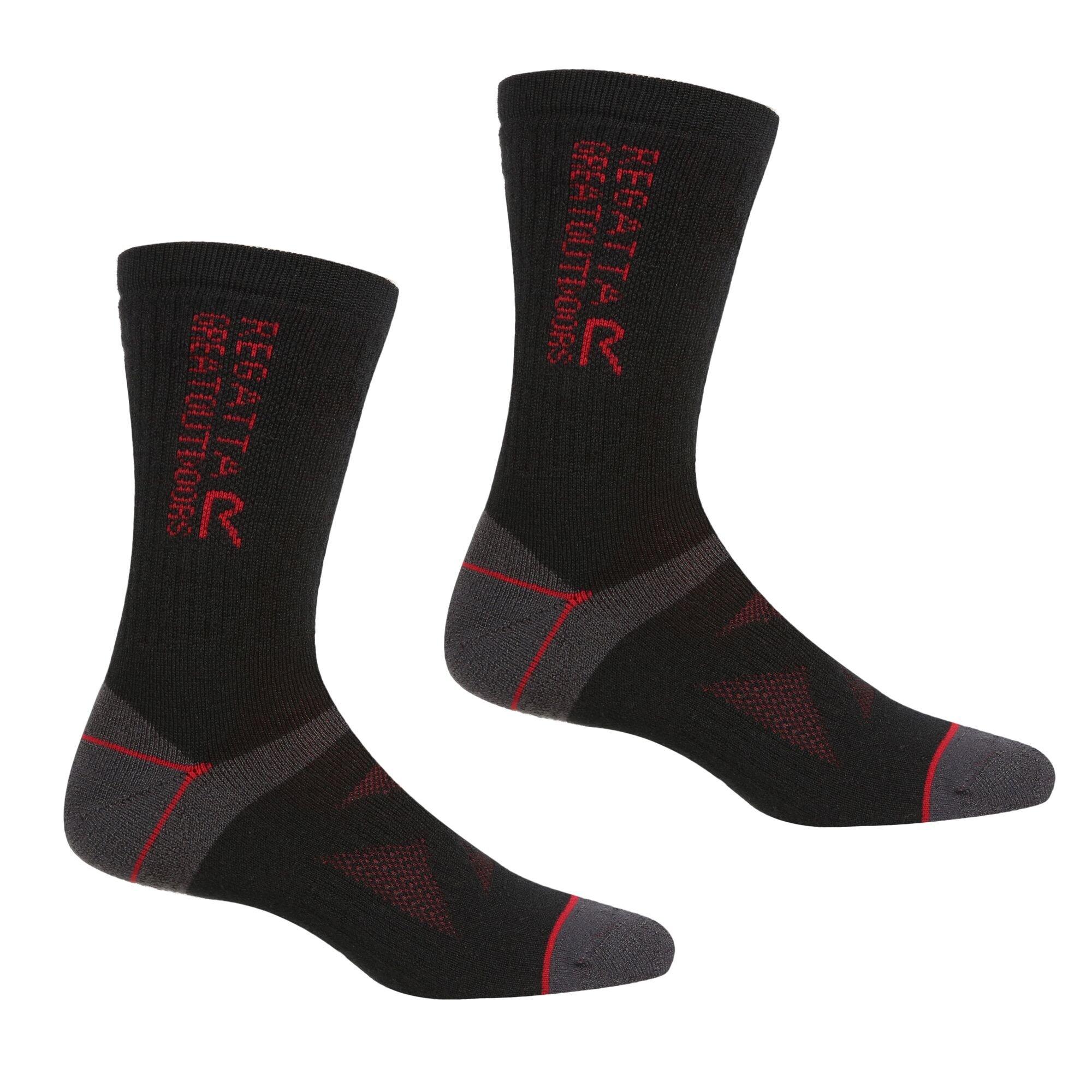 Black/Dkred - Regatta - 2PairWool Walking Socks