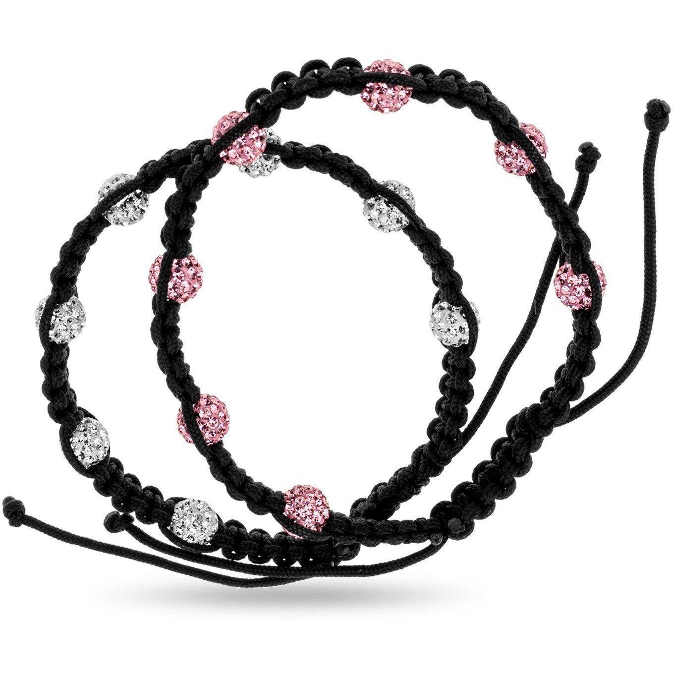 Black - Be You - Sterling Silver Blk Cord Cry Set of 2 Bracelets