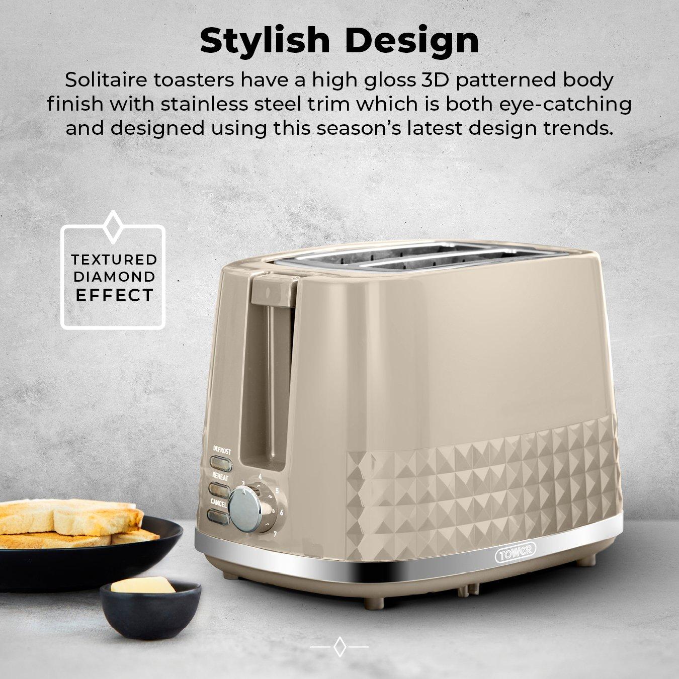 Latte - Tower - Solitaire 2 Slice Toaster Latte Chrome Accents - 3