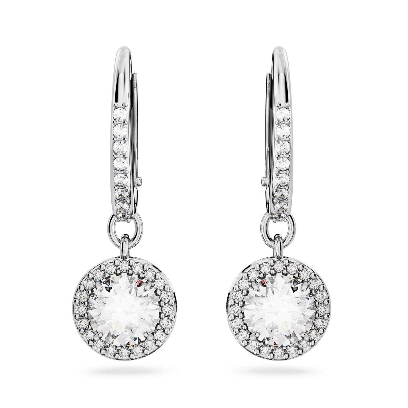 Swarovski Una Angelic drop earrings Round cut White Rhodium plated - Silver/Crystal