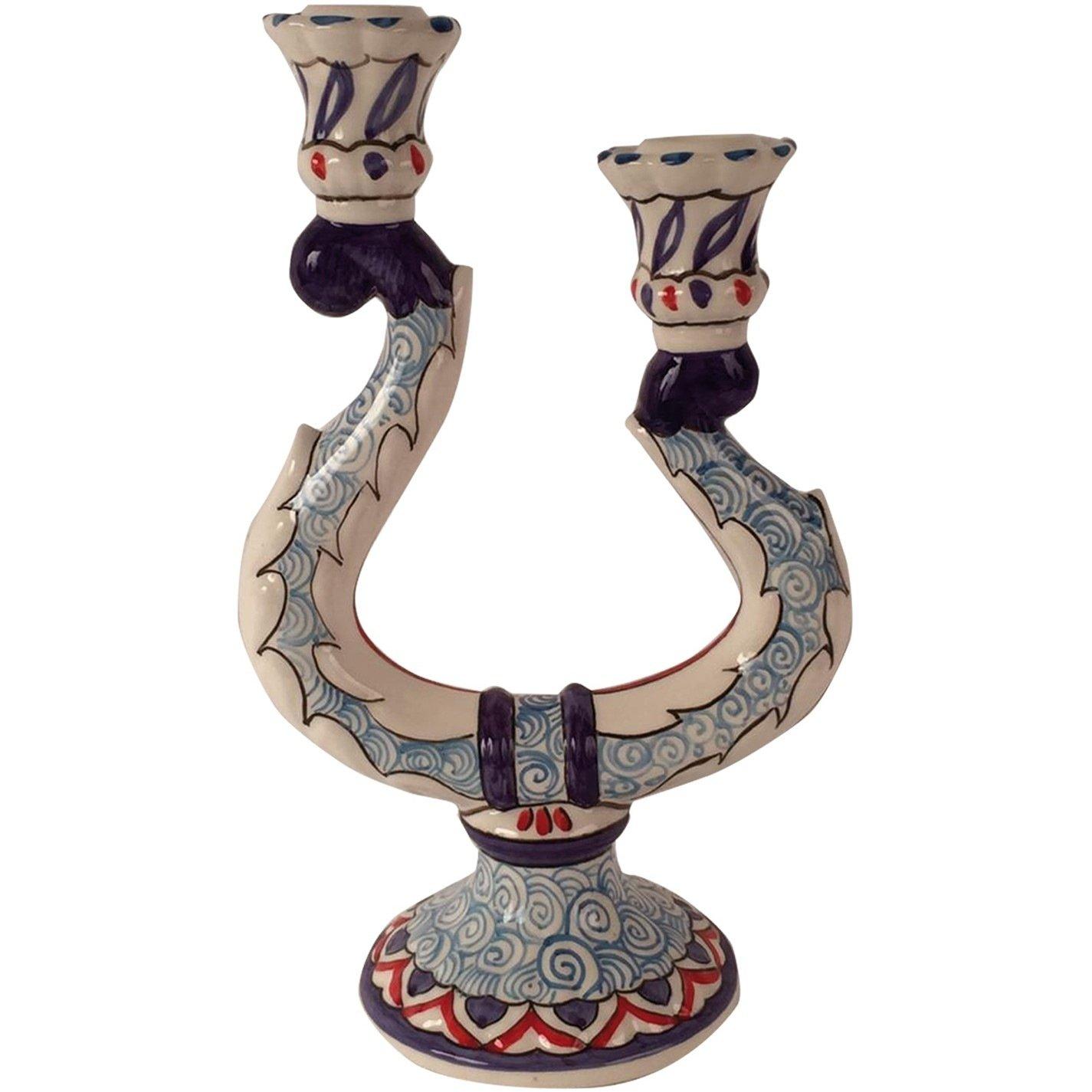 Blue - Les Ottomans - LesOttomans Turquerie Ceramic Double Candle Holder - 1