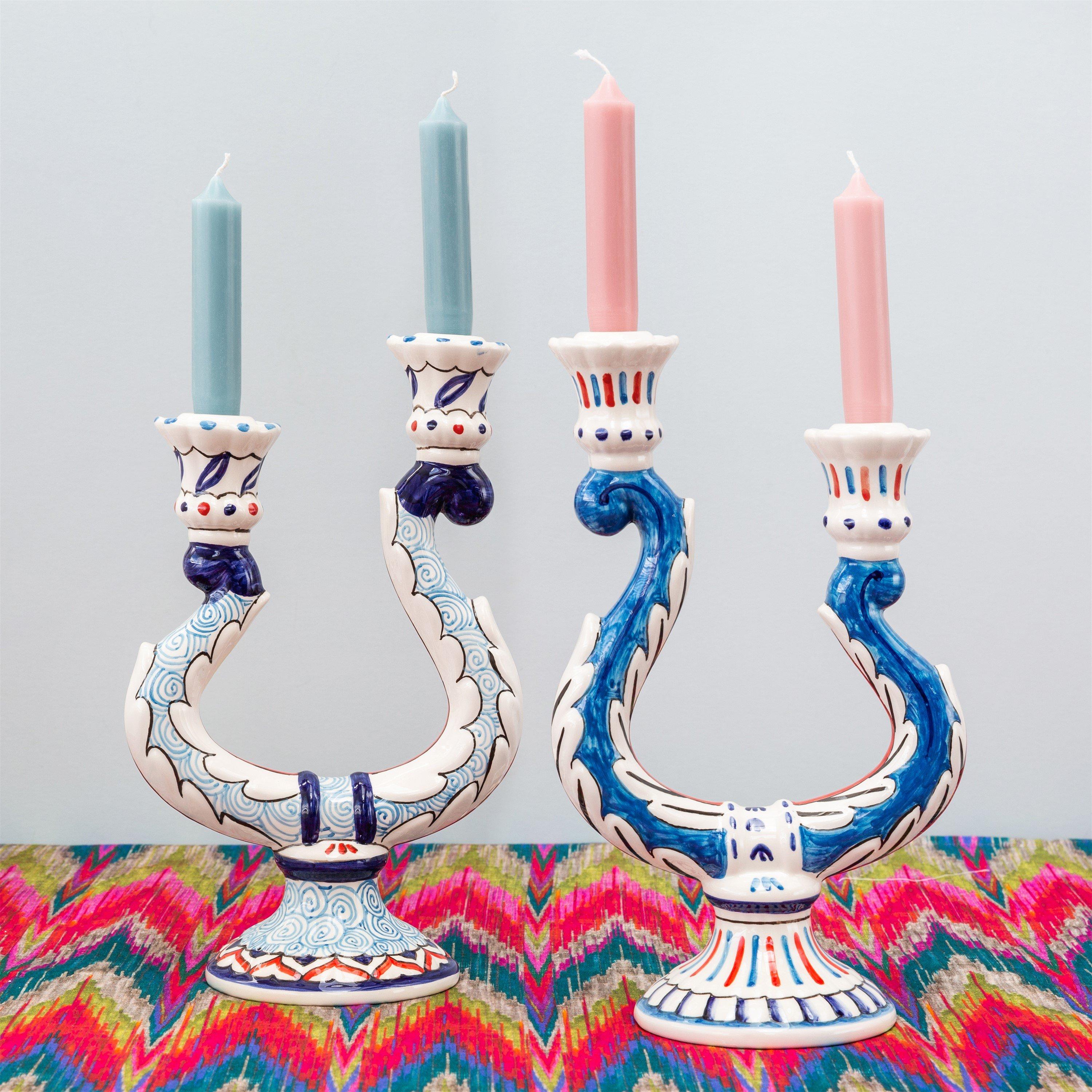 Blue - Les Ottomans - LesOttomans Turquerie Ceramic Double Candle Holder - 3