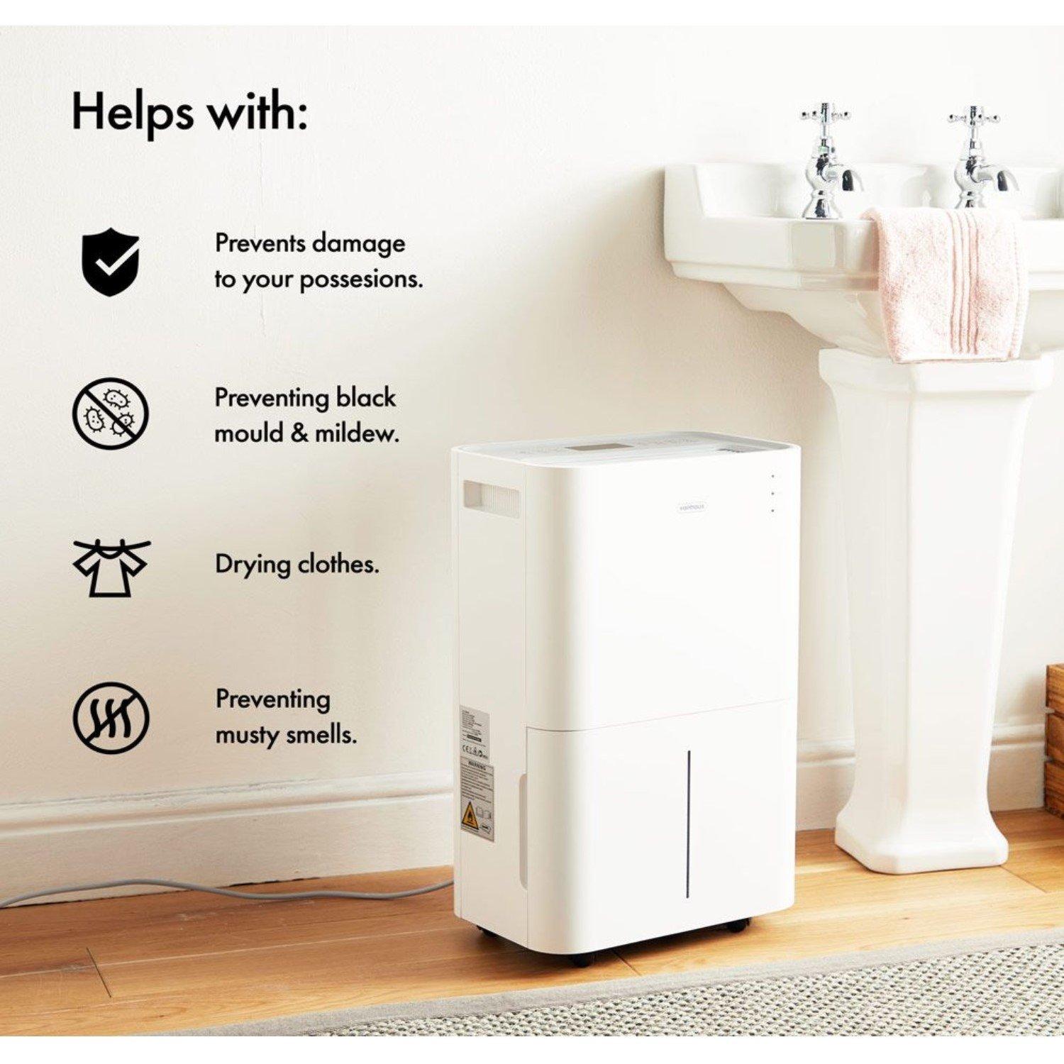 White - VonHaus - 20L Portable Dehumidifier with Laundry Mode - 3