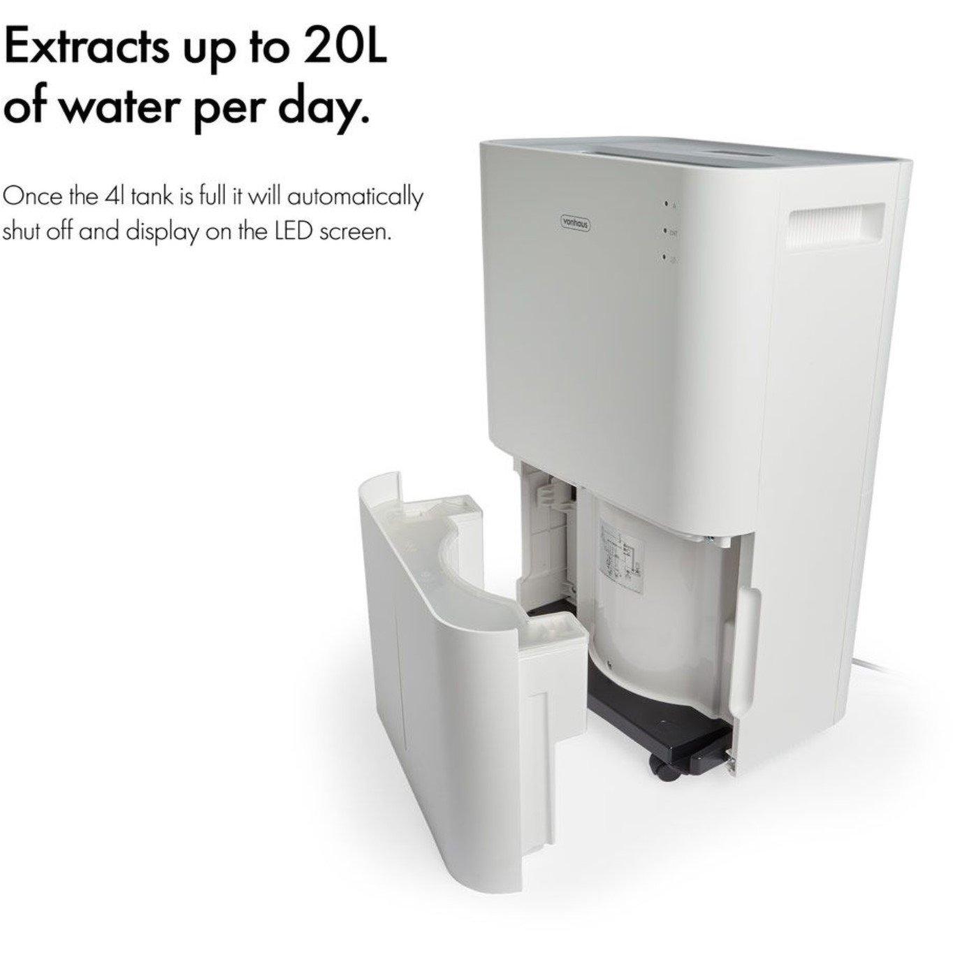 White - VonHaus - 20L Portable Dehumidifier with Laundry Mode - 8