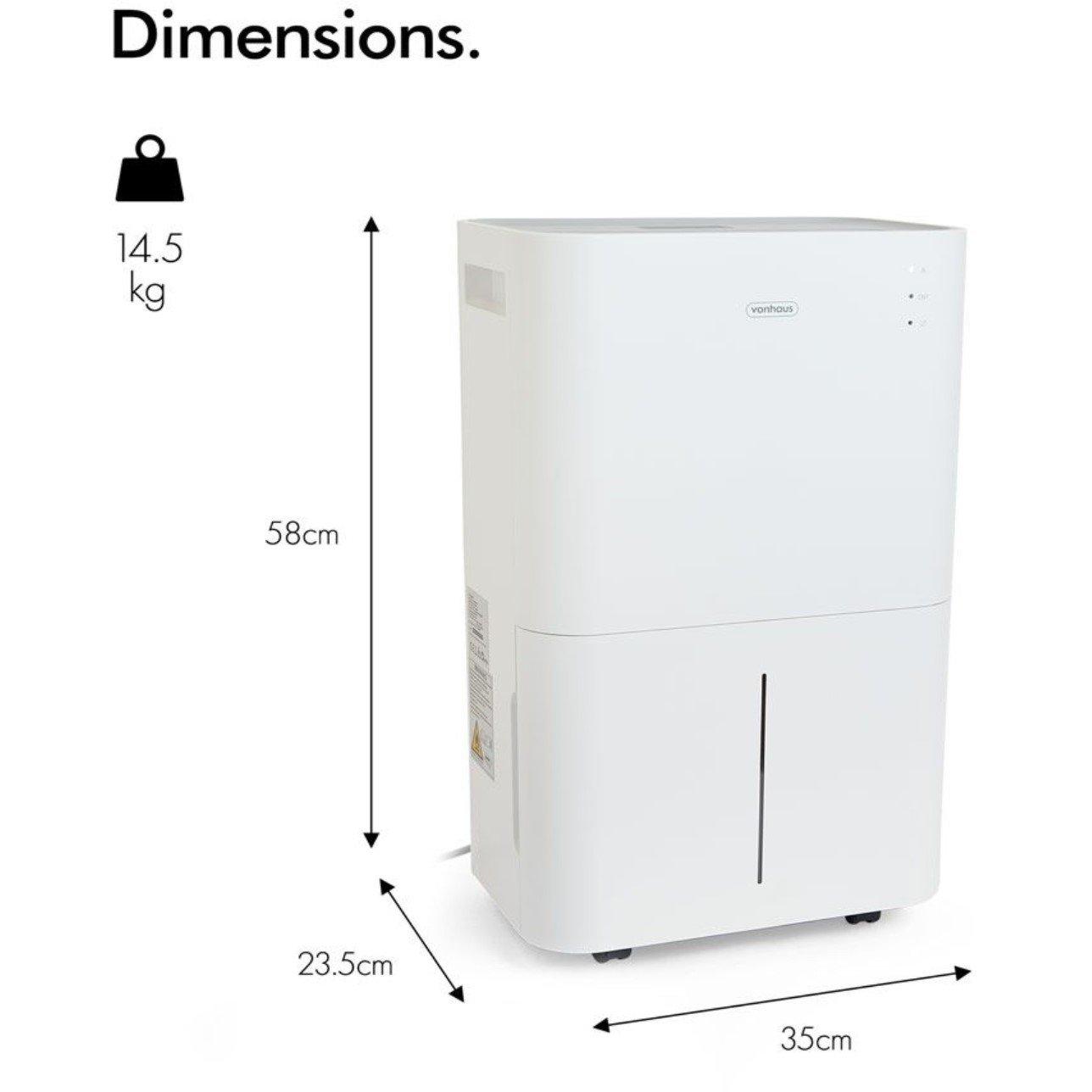 White - VonHaus - 20L Portable Dehumidifier with Laundry Mode - 9