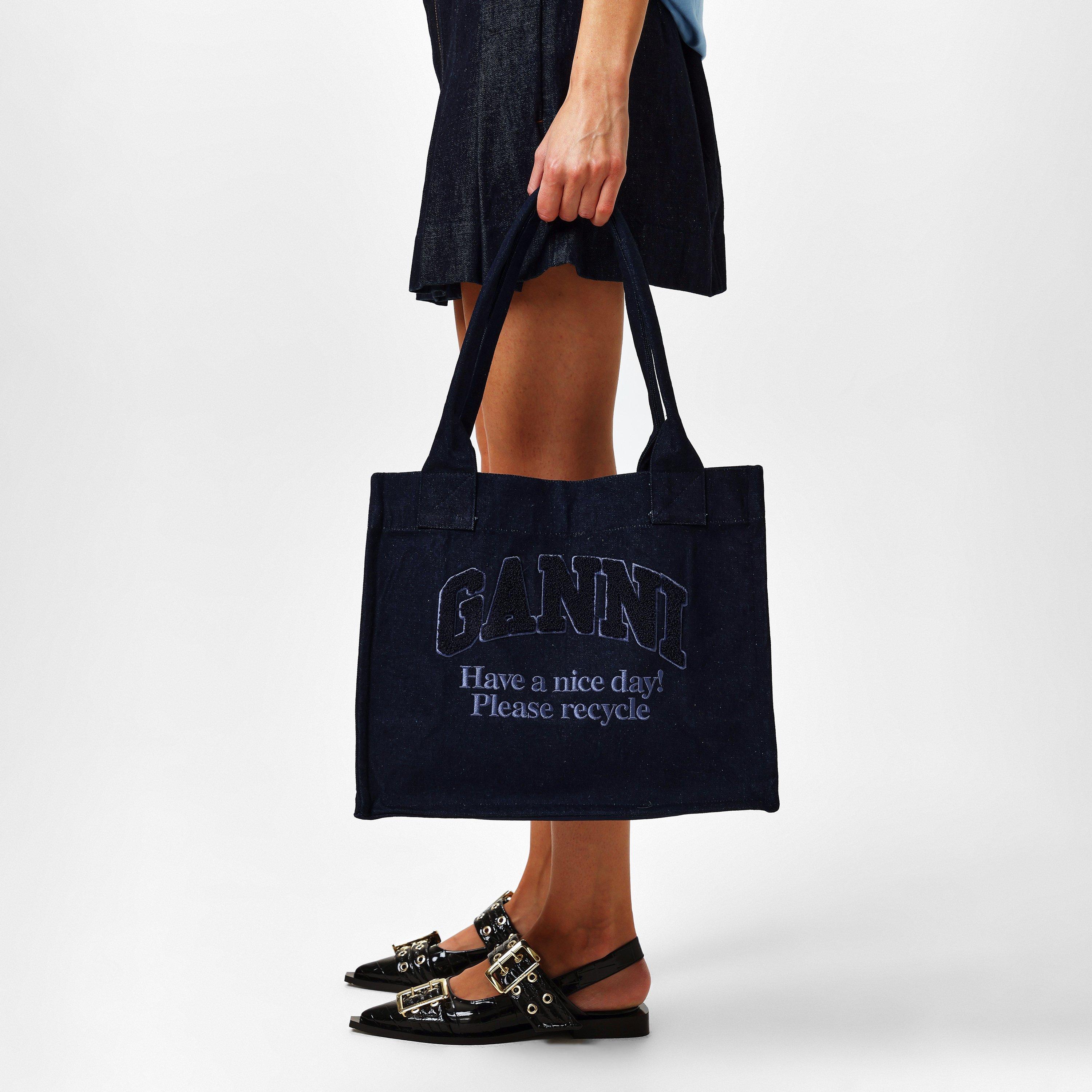 トートバッグ Ganni Large Easy Shopper Bag - Ganni - Cotton - Black Ganni | Large Easy Shopper Tote Bag | Tote Bags | Cruise Fashion