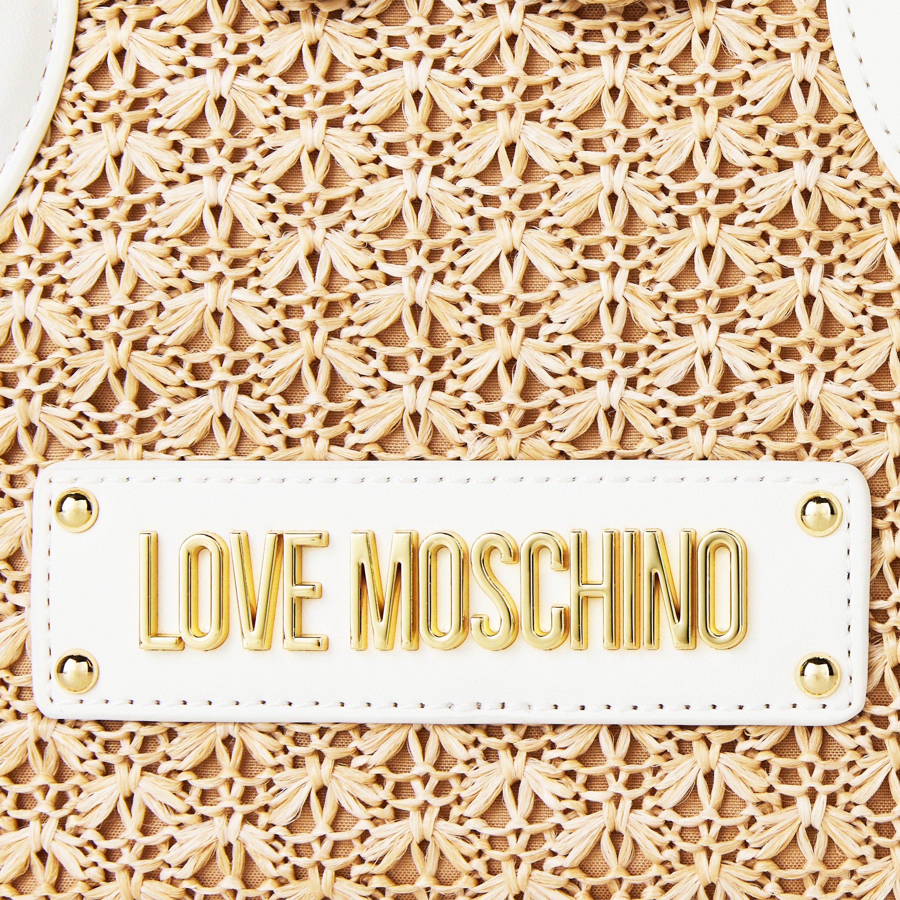 Beige/White - Love Moschino - Raffia Tote Bag - 4