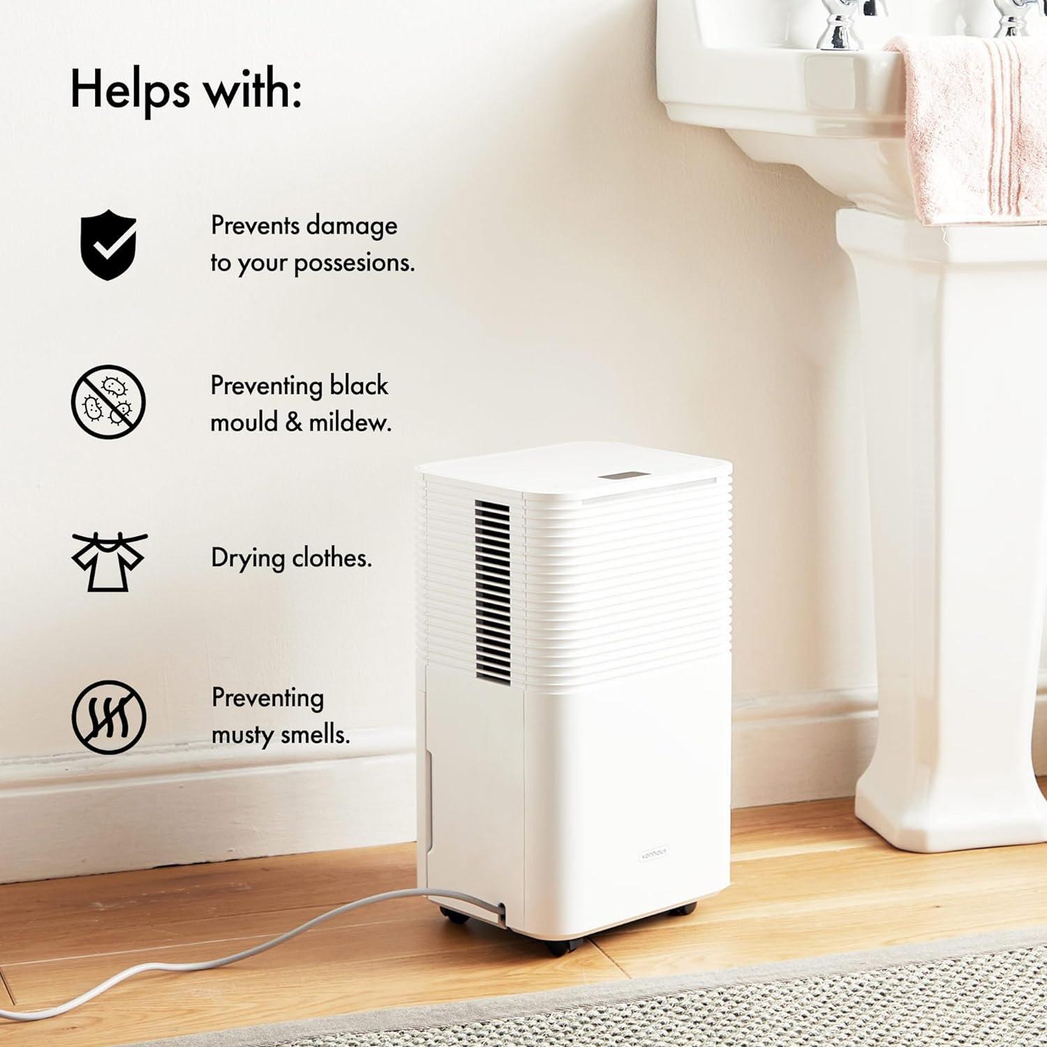 White - VonHaus - 12L Low Energy Dehumidifier with Laundry Mode - 2