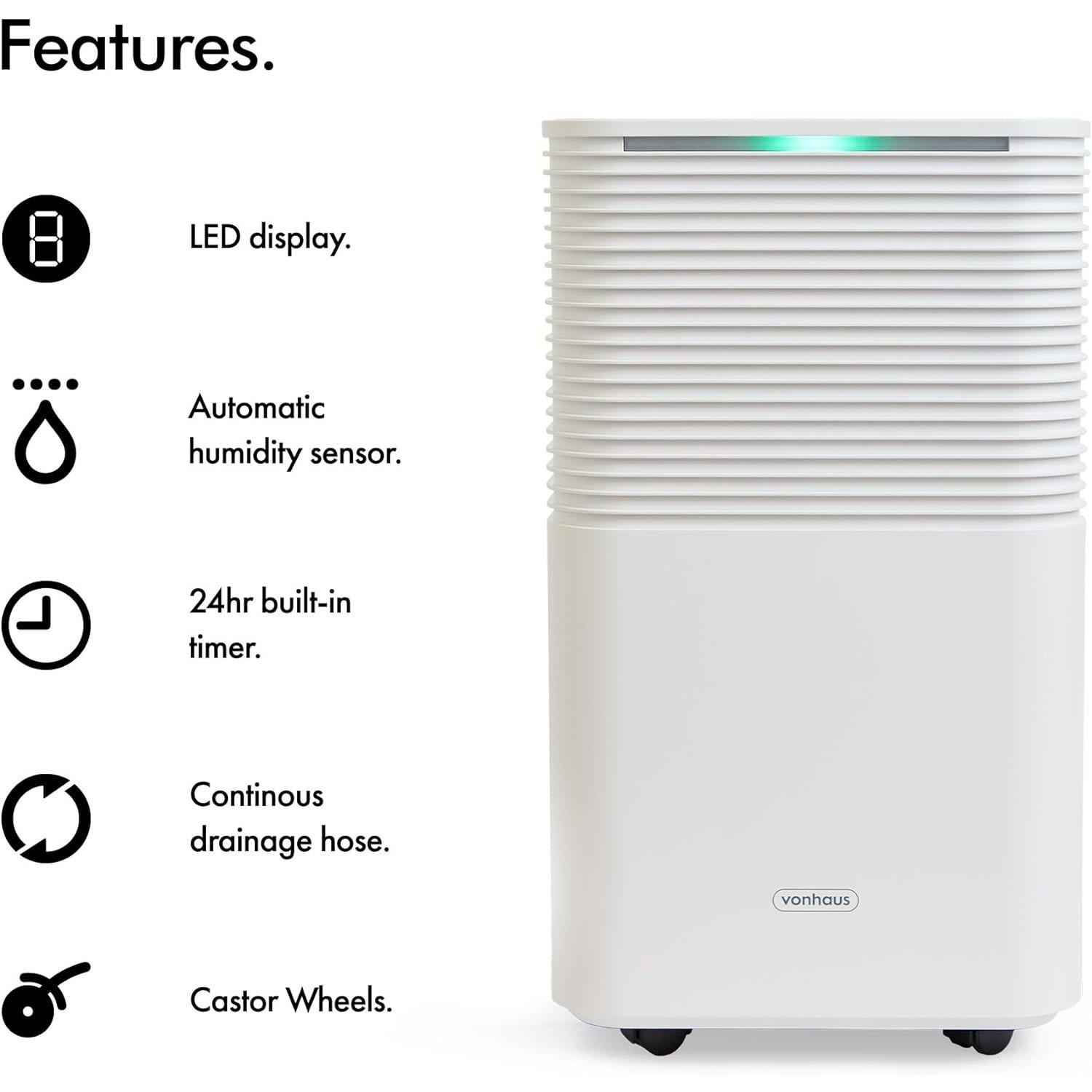 White - VonHaus - 12L Low Energy Dehumidifier with Laundry Mode - 3