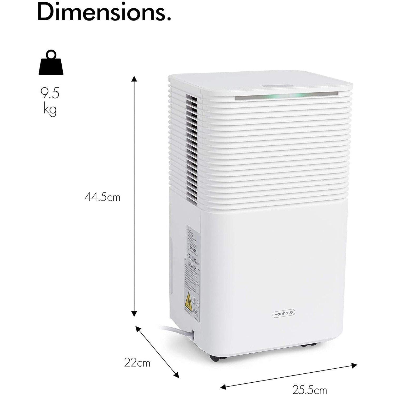 White - VonHaus - 12L Low Energy Dehumidifier with Laundry Mode - 7