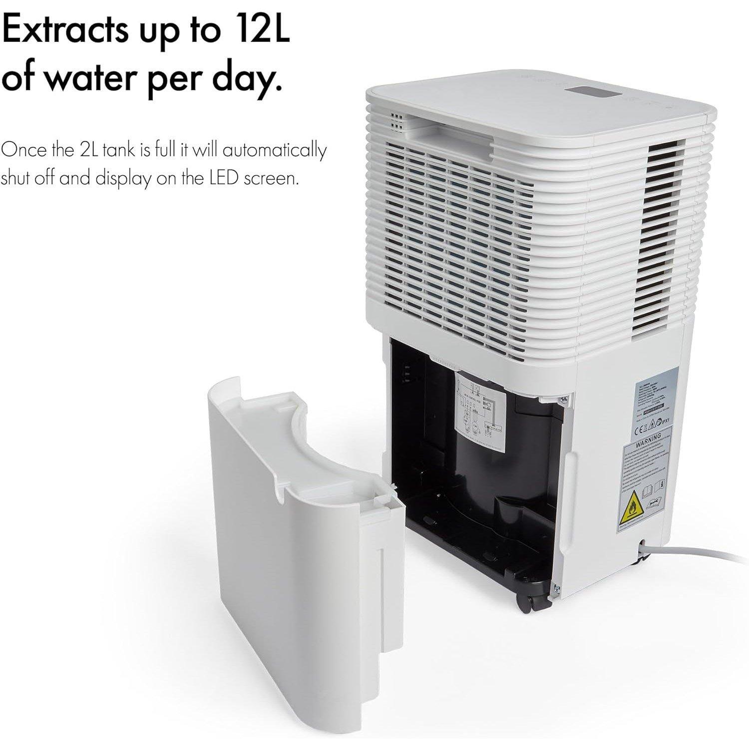 White - VonHaus - 12L Low Energy Dehumidifier with Laundry Mode - 9
