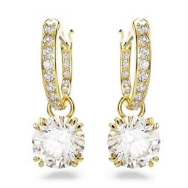 Swarovski Stilla drop earrings, Round cut, White, Gold tone plated